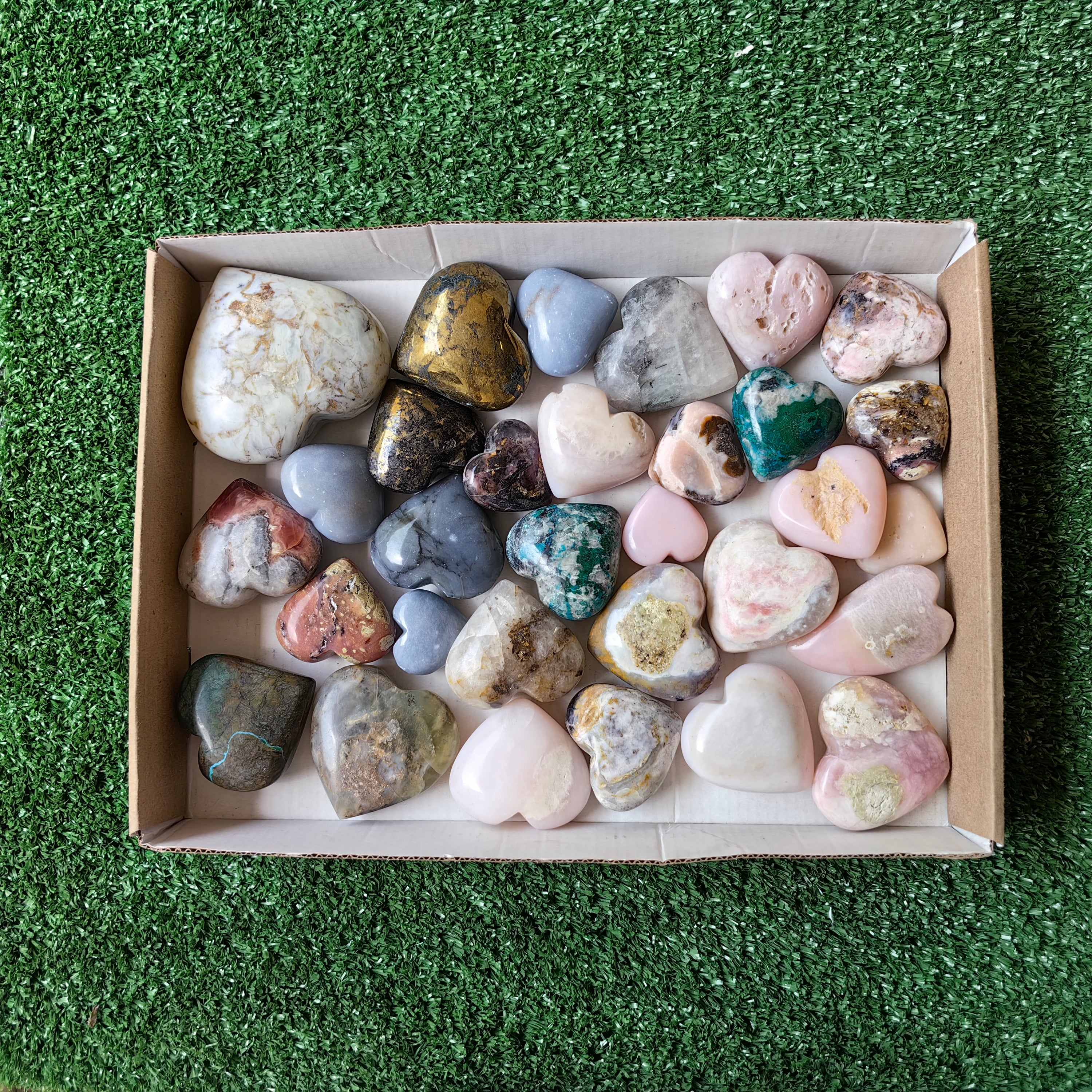 31 pc hearts of blue opal pink opal chalcopyrite chrysocolla angelite