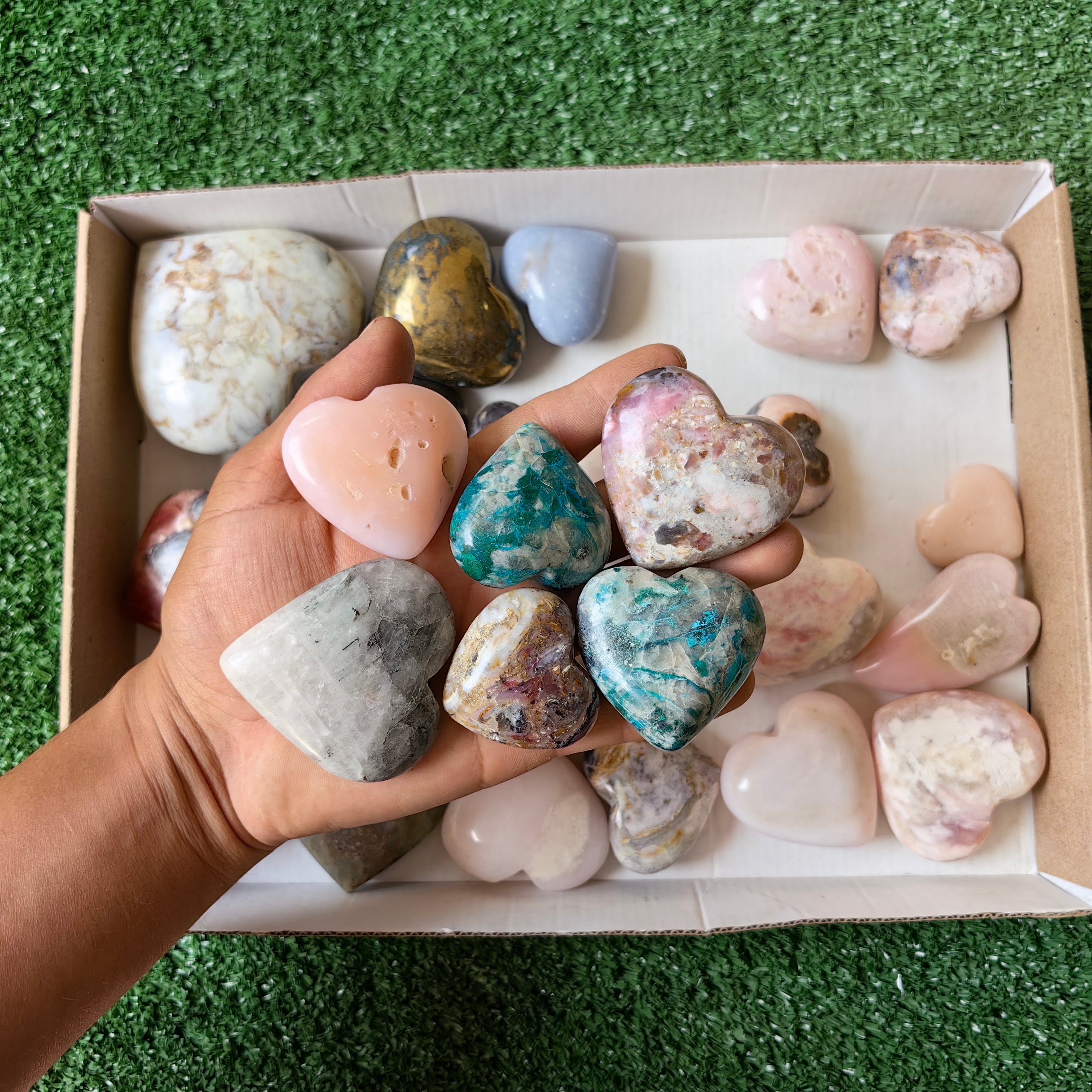 31 pc hearts of blue opal pink opal chalcopyrite chrysocolla angelite