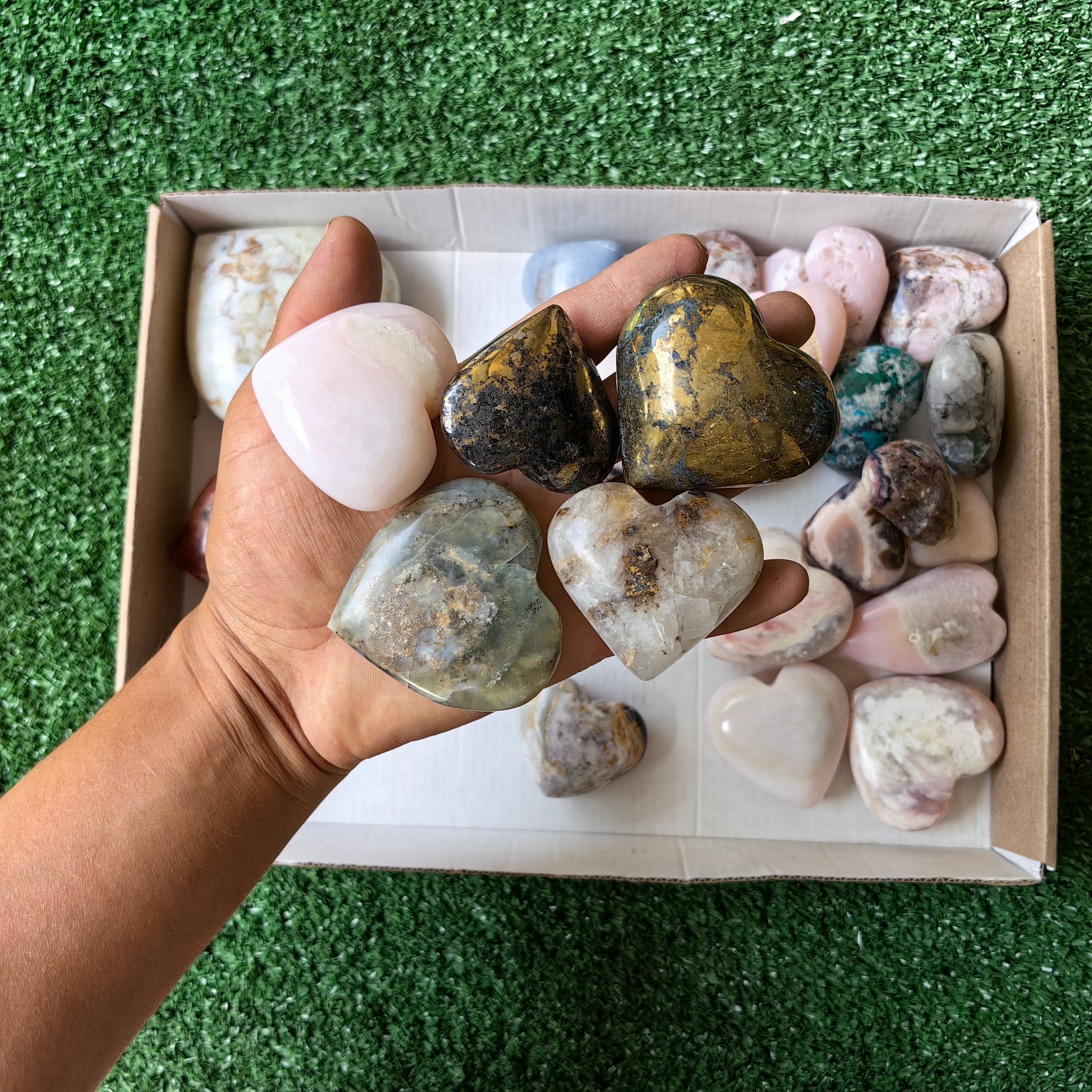 31 pc hearts of blue opal pink opal chalcopyrite chrysocolla angelite