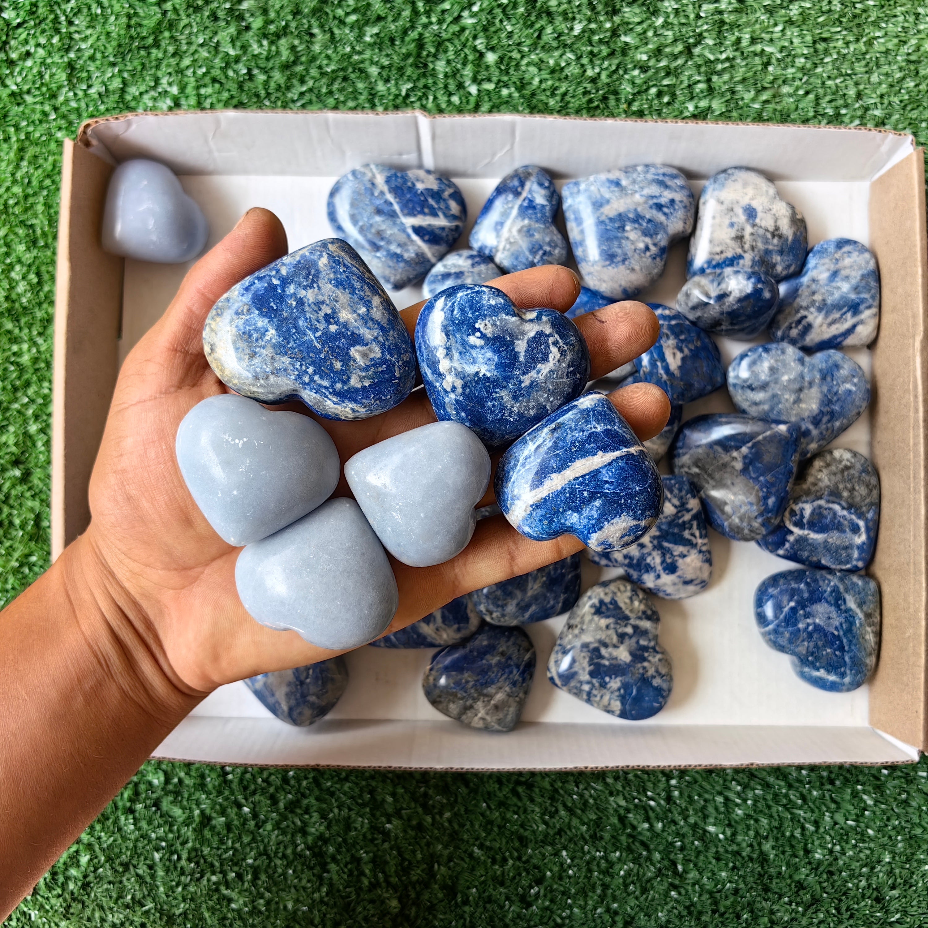 33 pc hearts of lapiz lazuli / angelite