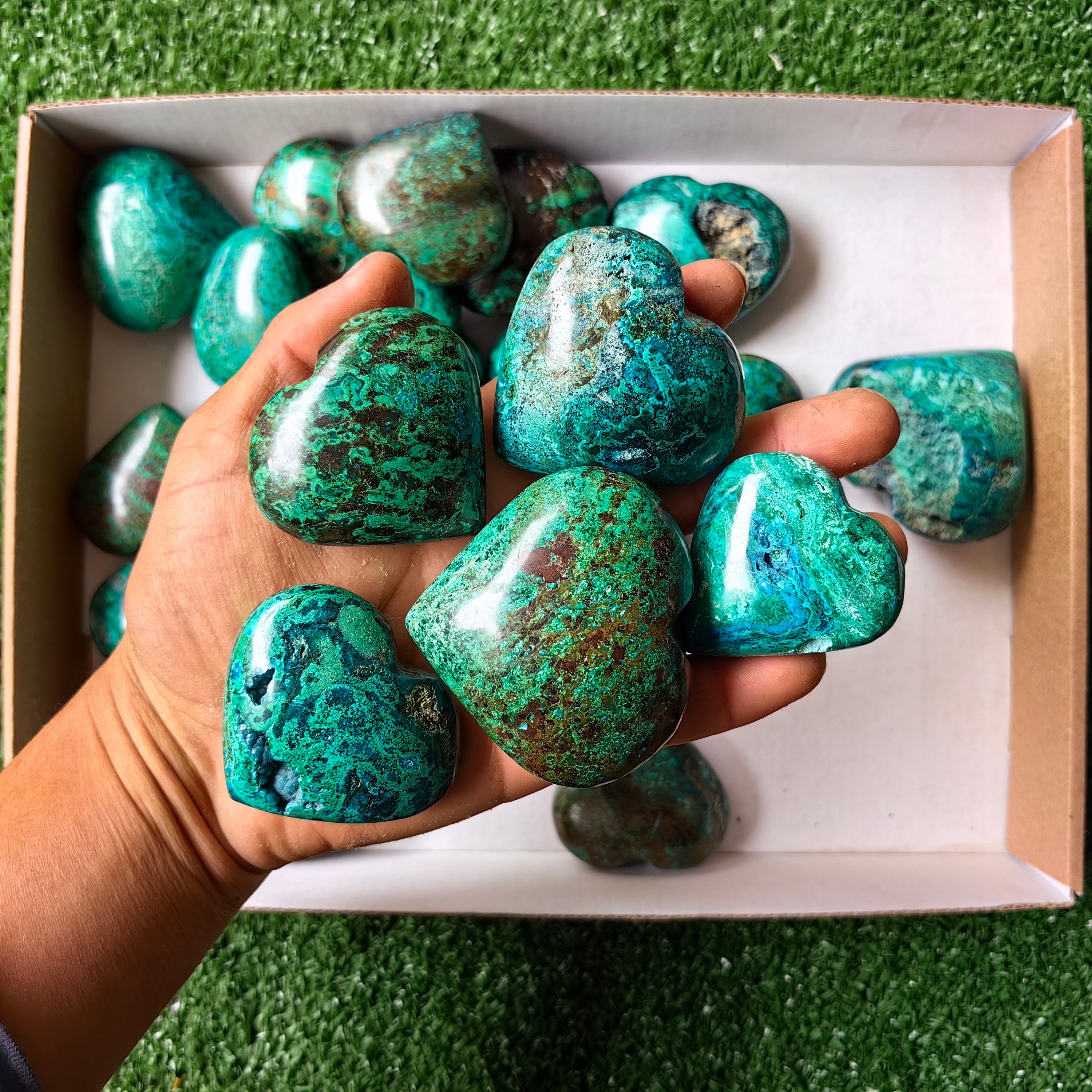 Lot 24 pcs Chrysocolla on Malachite Heart