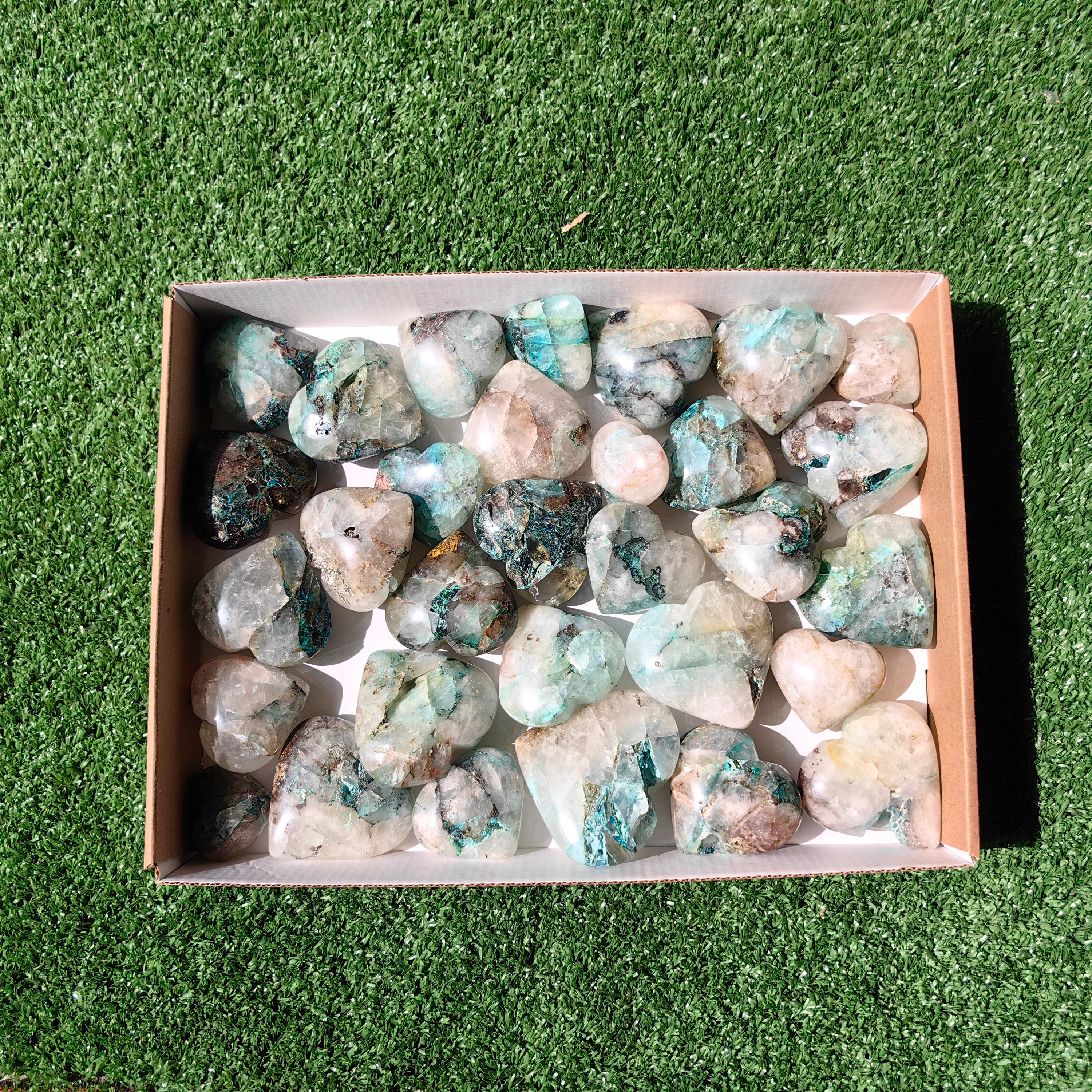 Lot 31 pcs Chrysocolla on Quartz Heart