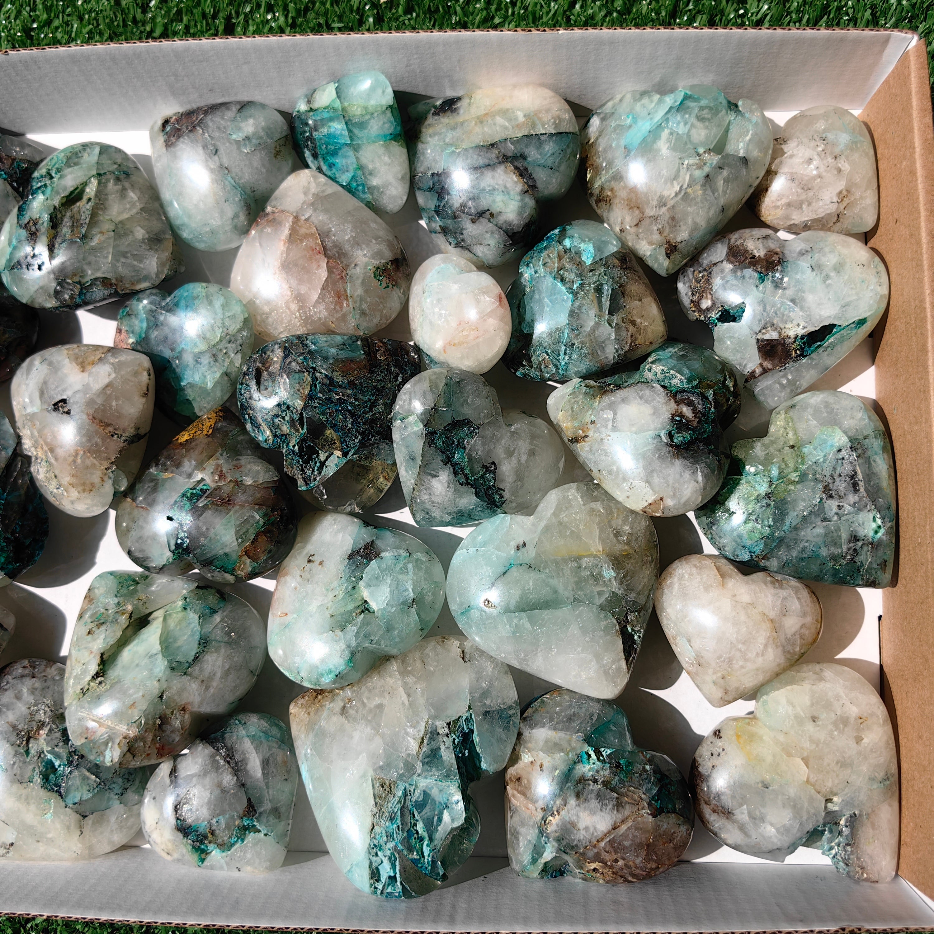 Lot 31 pcs Chrysocolla on Quartz Heart