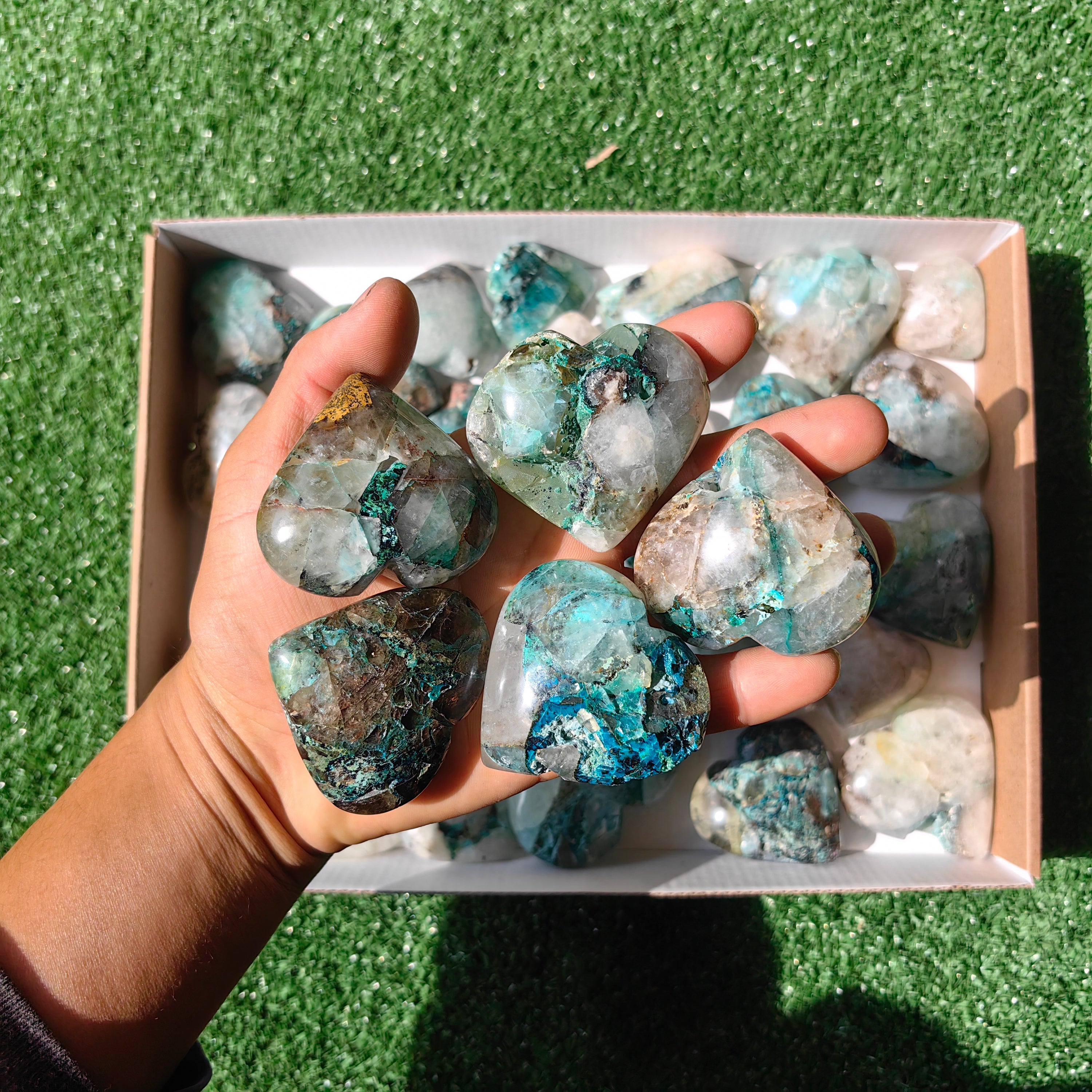 Lot 31 pcs Chrysocolla on Quartz Heart