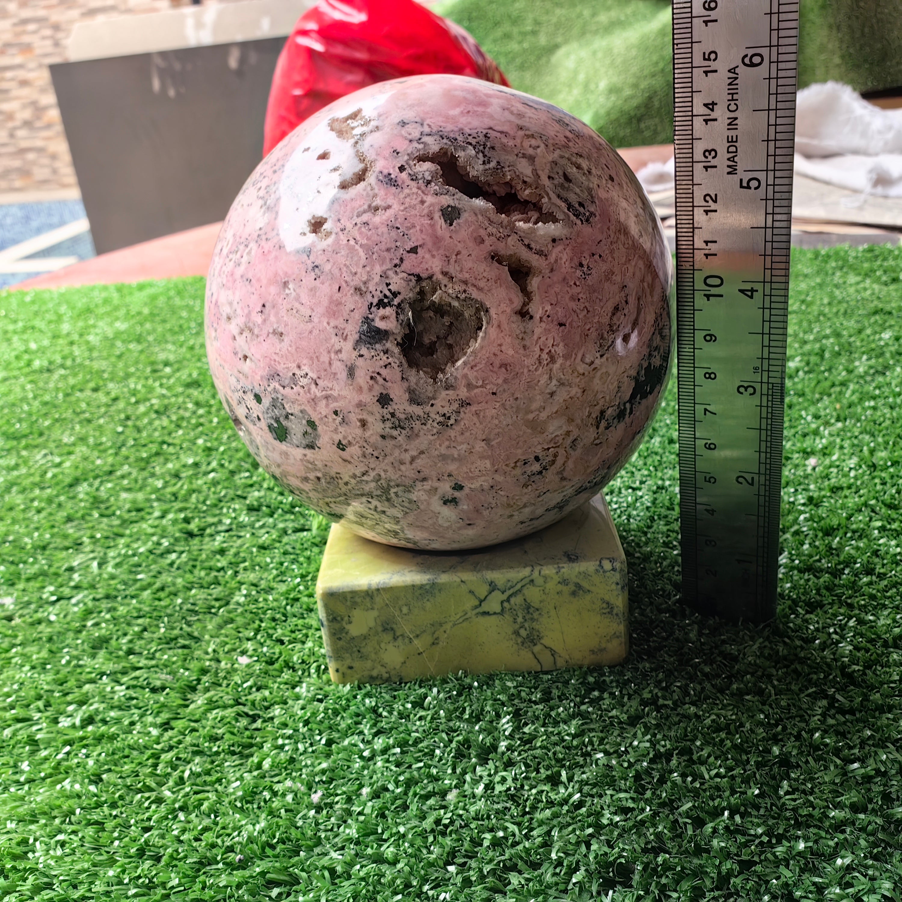 1 pc Rhodonite Sphere with Base