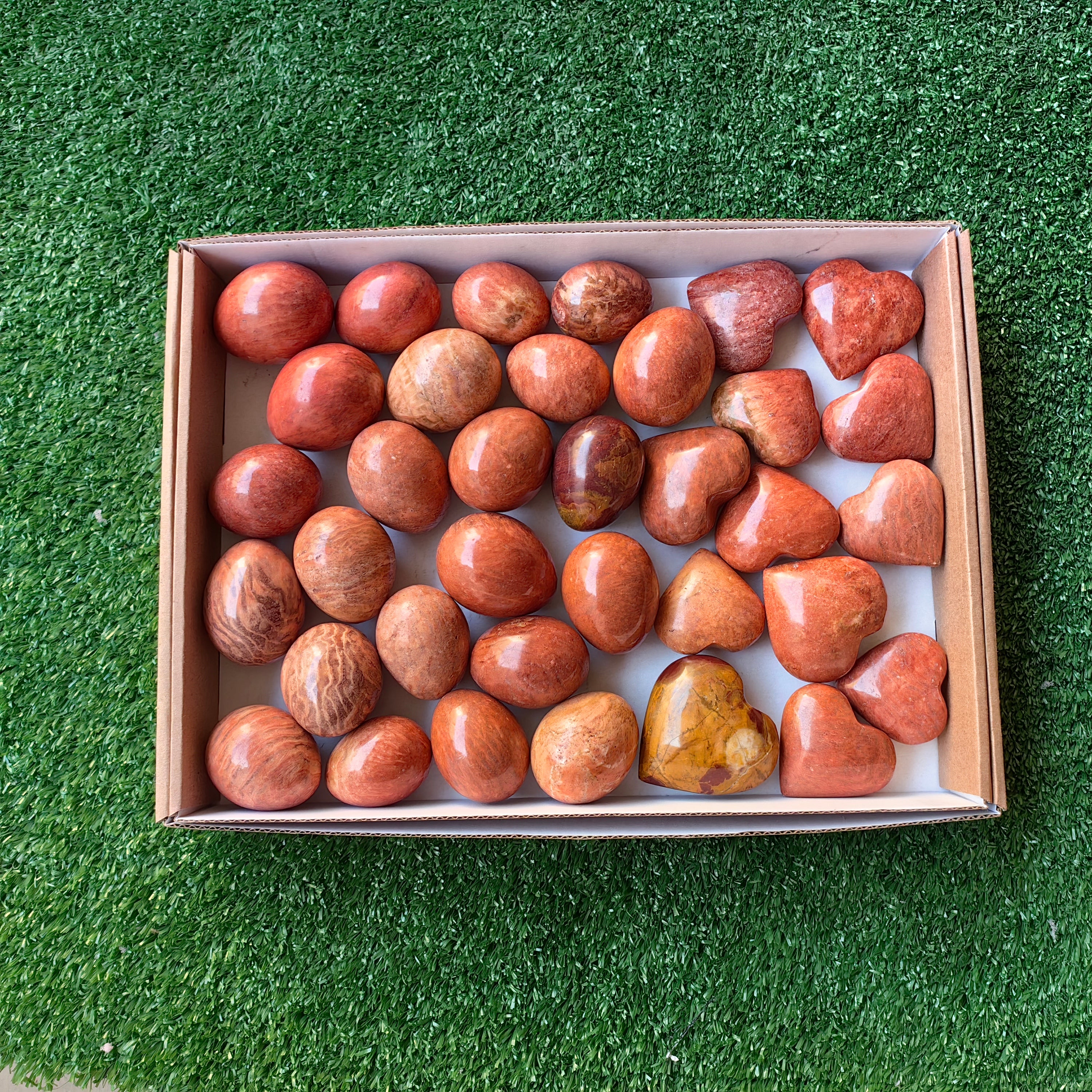 Lot 35 pcs Orange Jaspe heart and egg