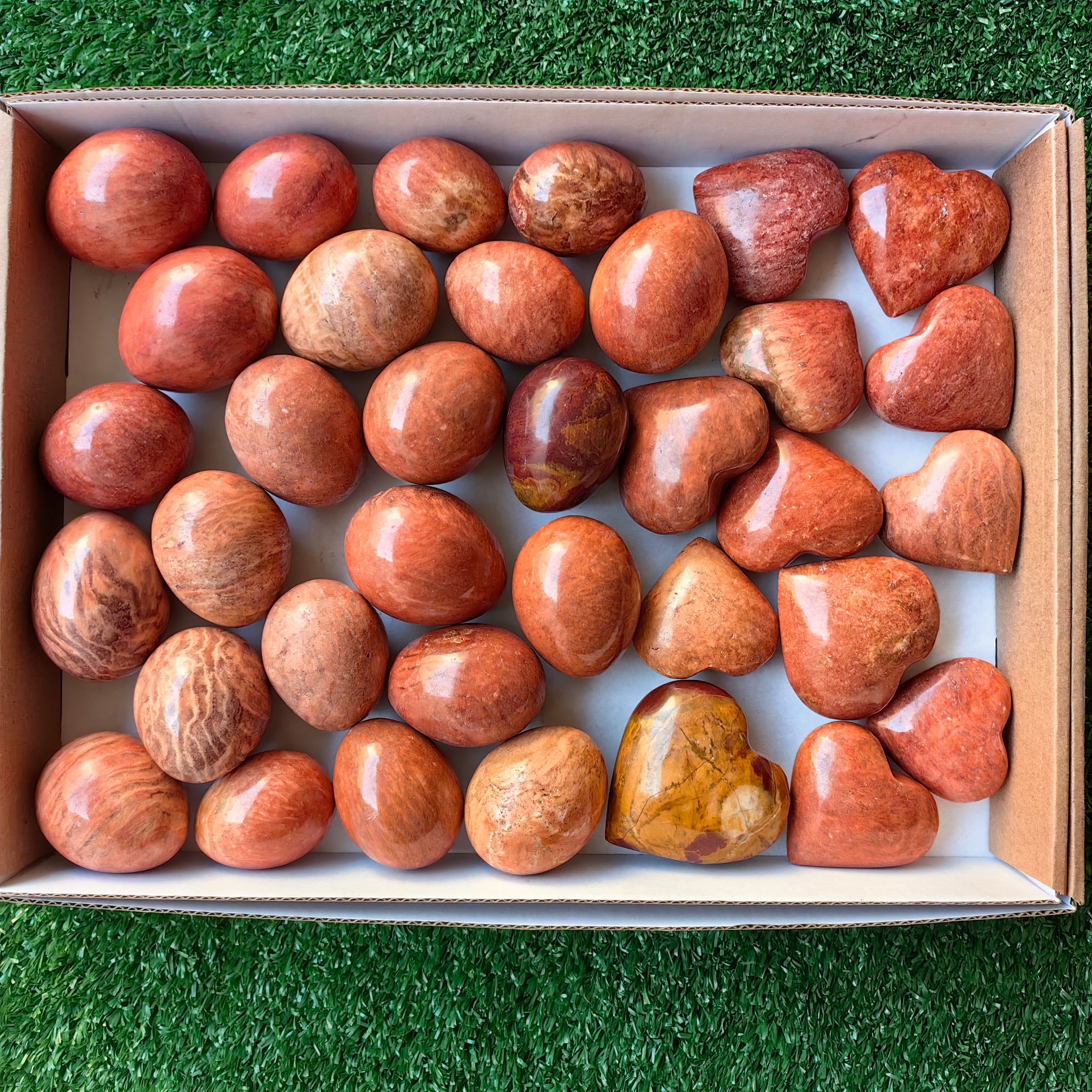 Lot 35 pcs Orange Jaspe heart and egg