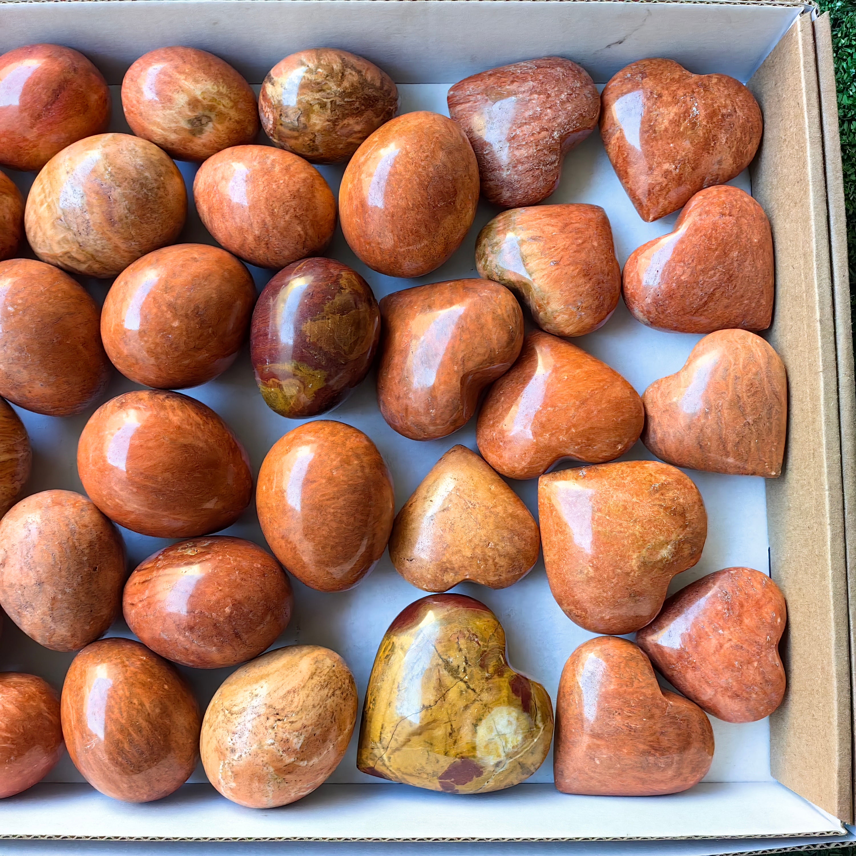 Lot 35 pcs Orange Jaspe heart and egg