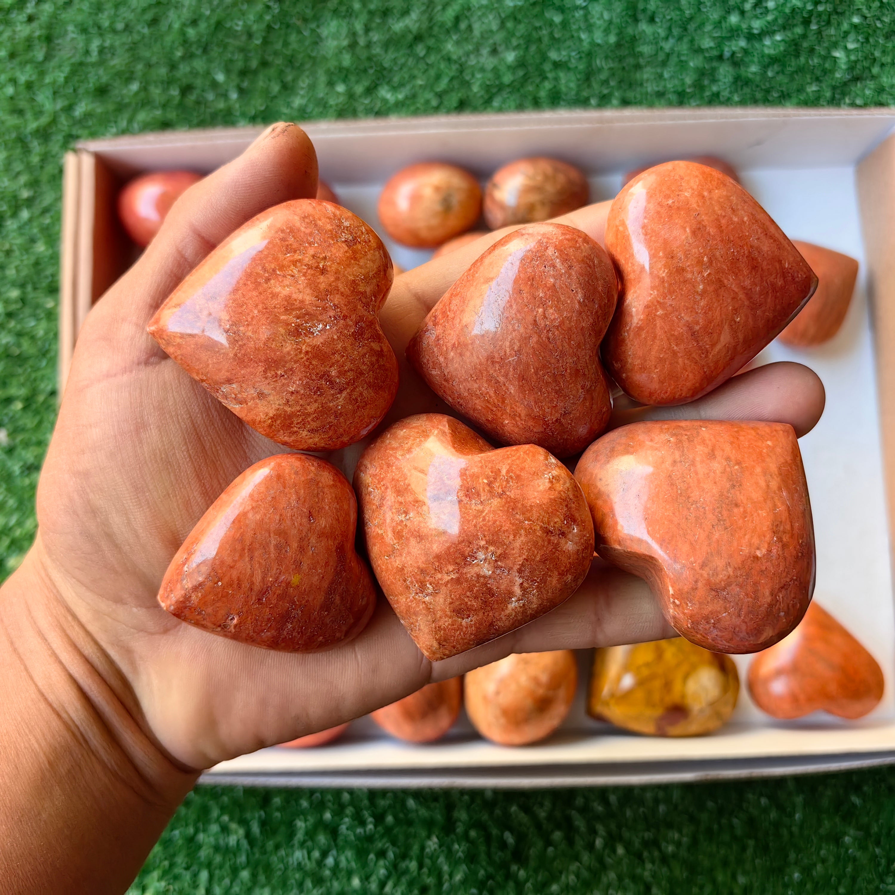 Lot 35 pcs Orange Jaspe heart and egg