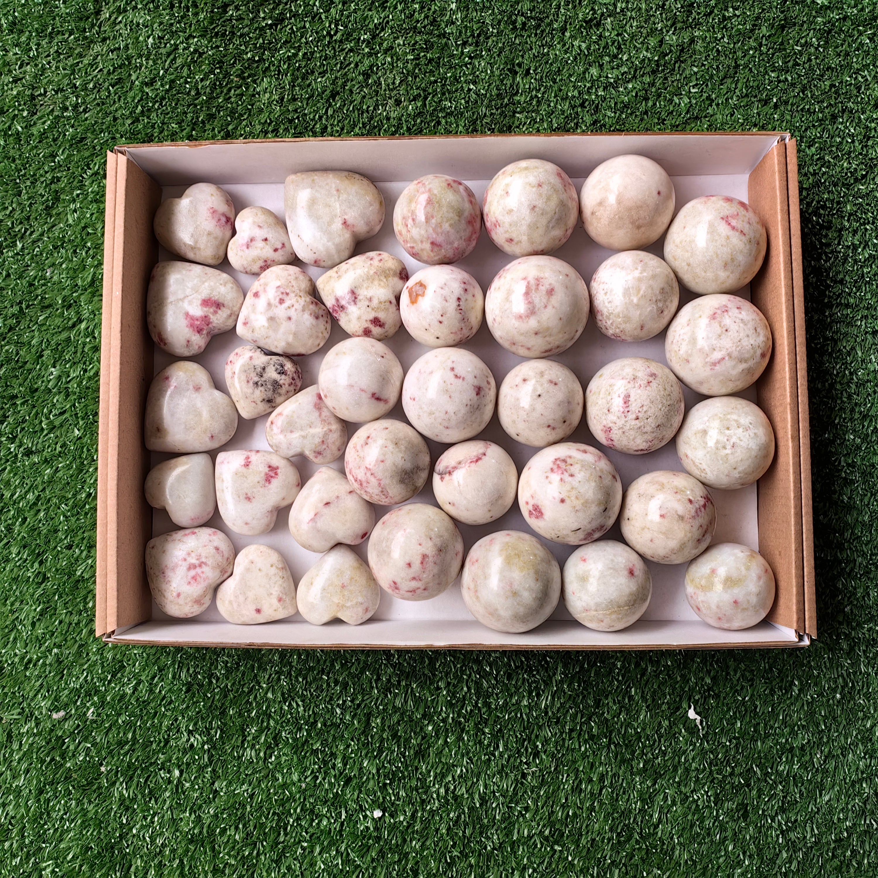 Lot 36 pcs Cinabrite Heart and Sphere