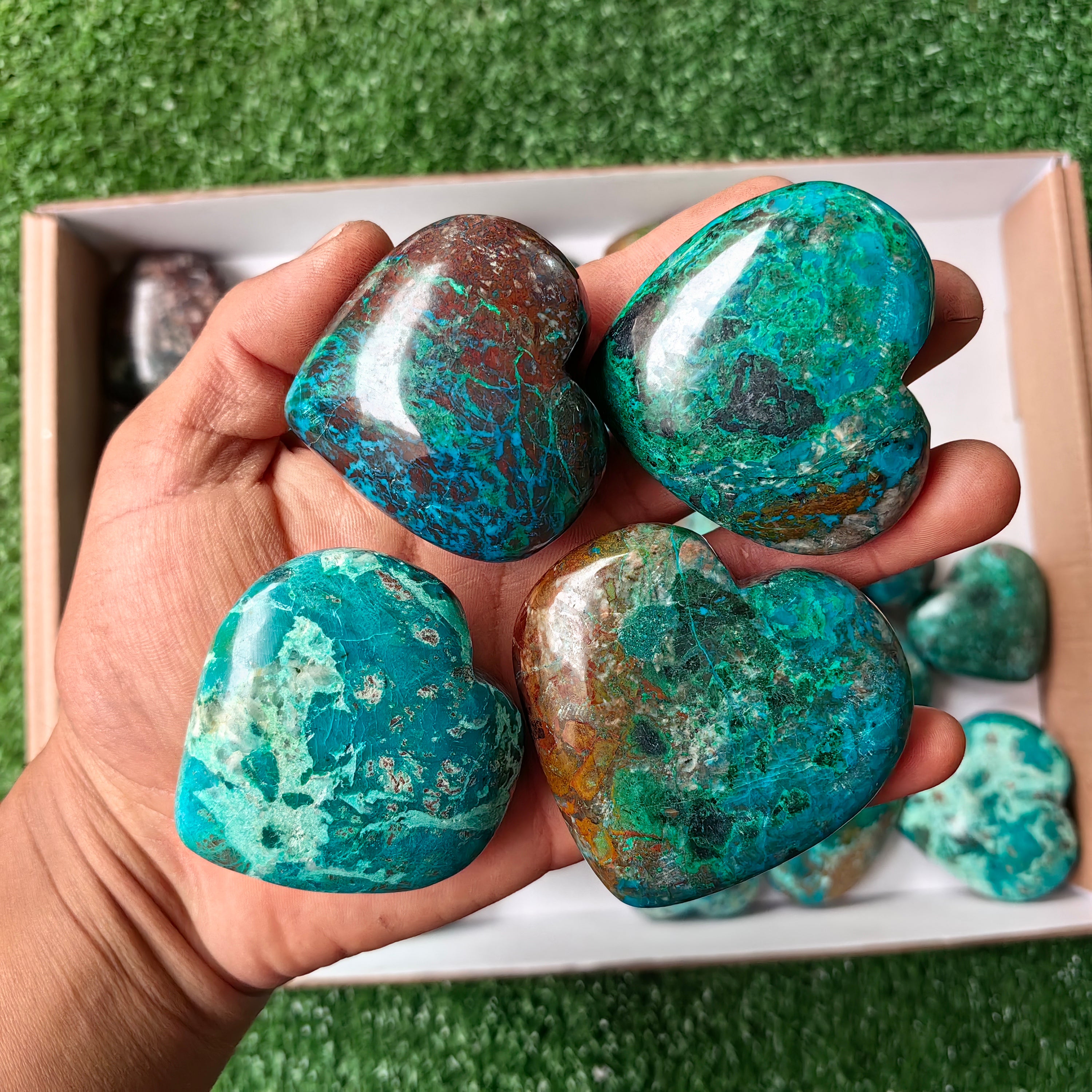 Lot 26 pcs Chrysocolla Palm and Heart