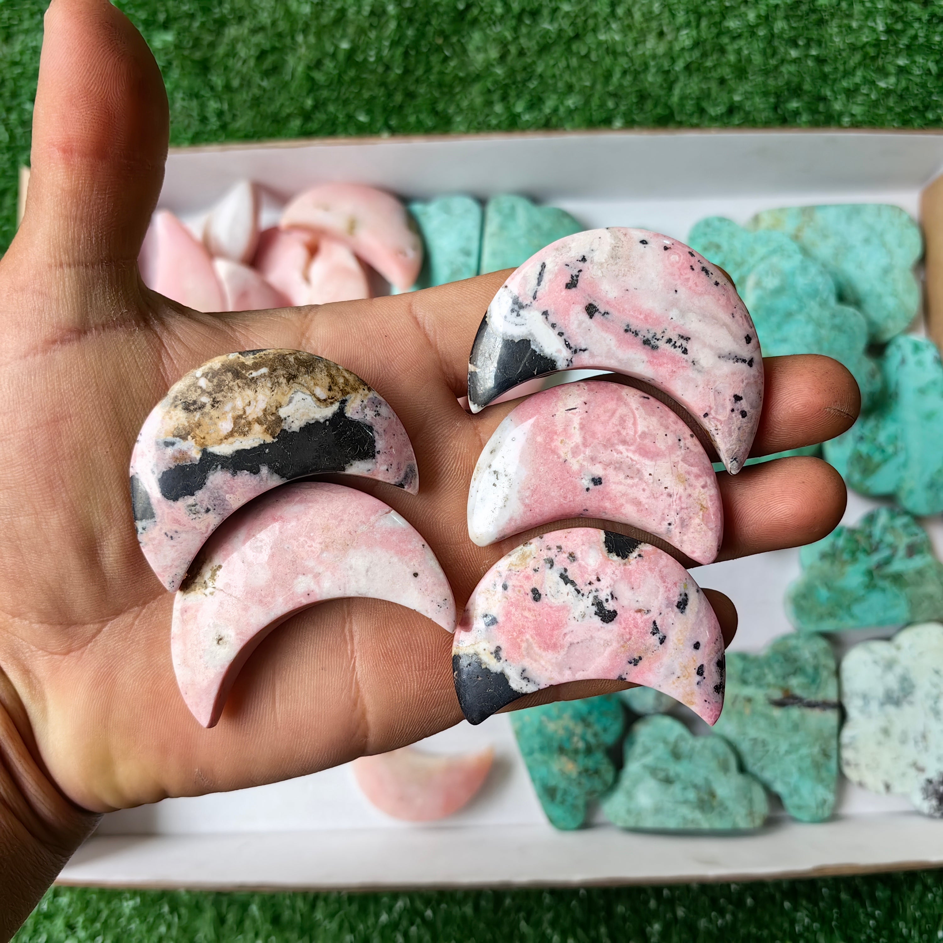 Lot 33 pcs Pink Opal, Rhodonite, Peruvian Turquoise Moon and cloud