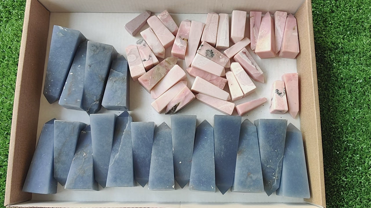 Load video: Lot 48 pcs Pink Opal / Angelite Tower*