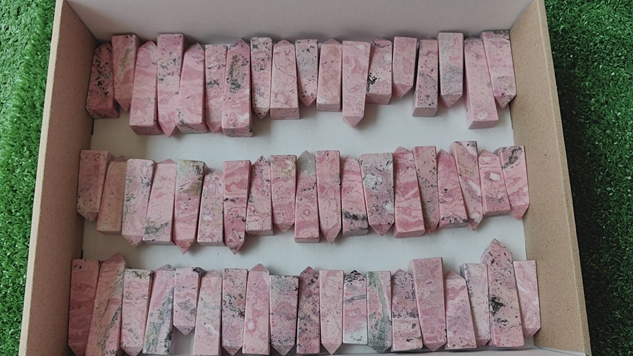 Load video: Lot 56 pcs Rhodonite Tower*