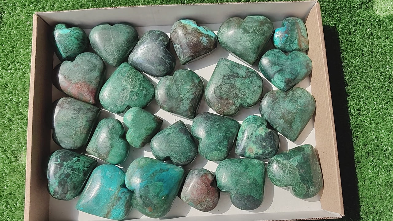 Load video: 24 pc chrysocolla hearts