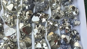 Load video: Box 55 pcs Pyrite Octahedral with Galena