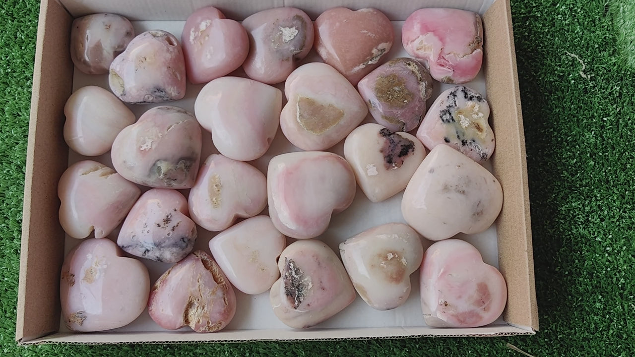 Load video: 24 pc pink opal hearts
