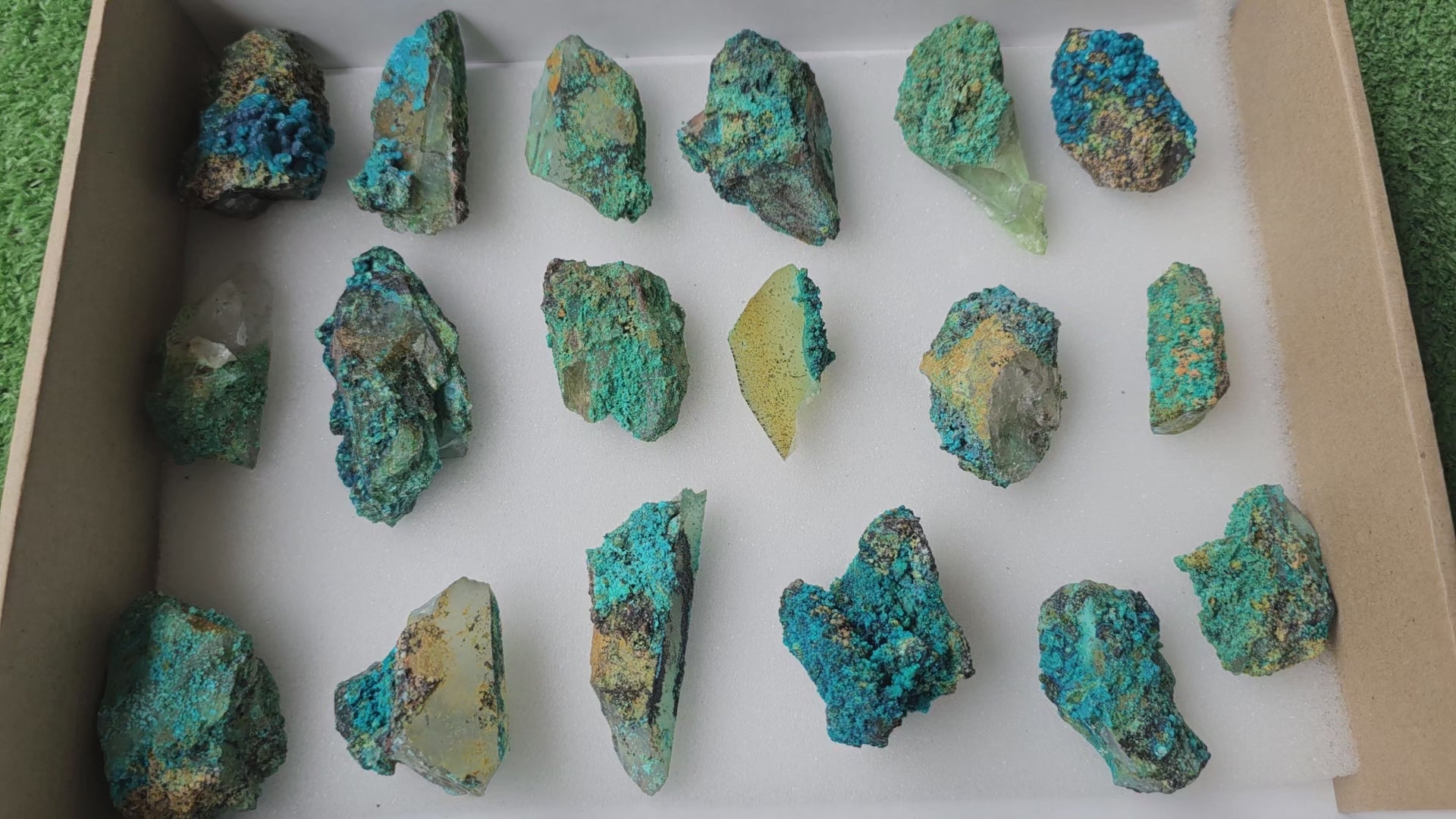 Load video: Lot 18 Chrysocolla on Quartz