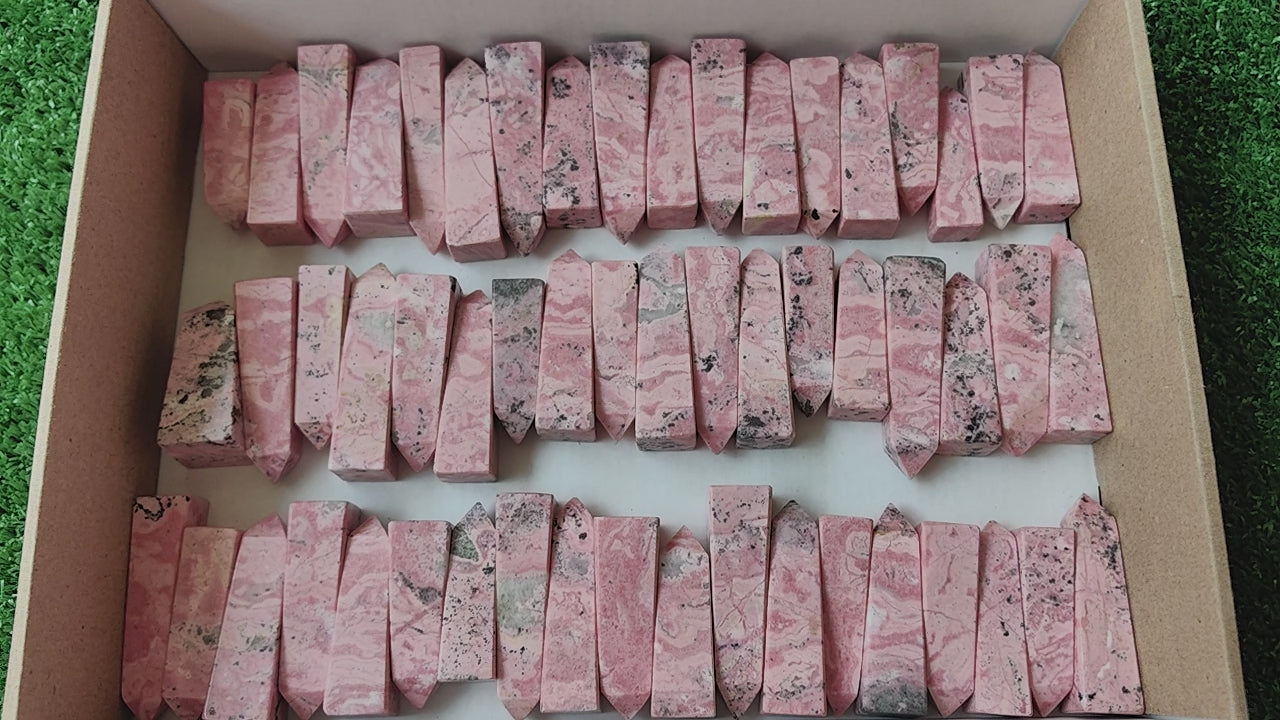 Load video: Lot 55 pcs Rhodonite Tower*