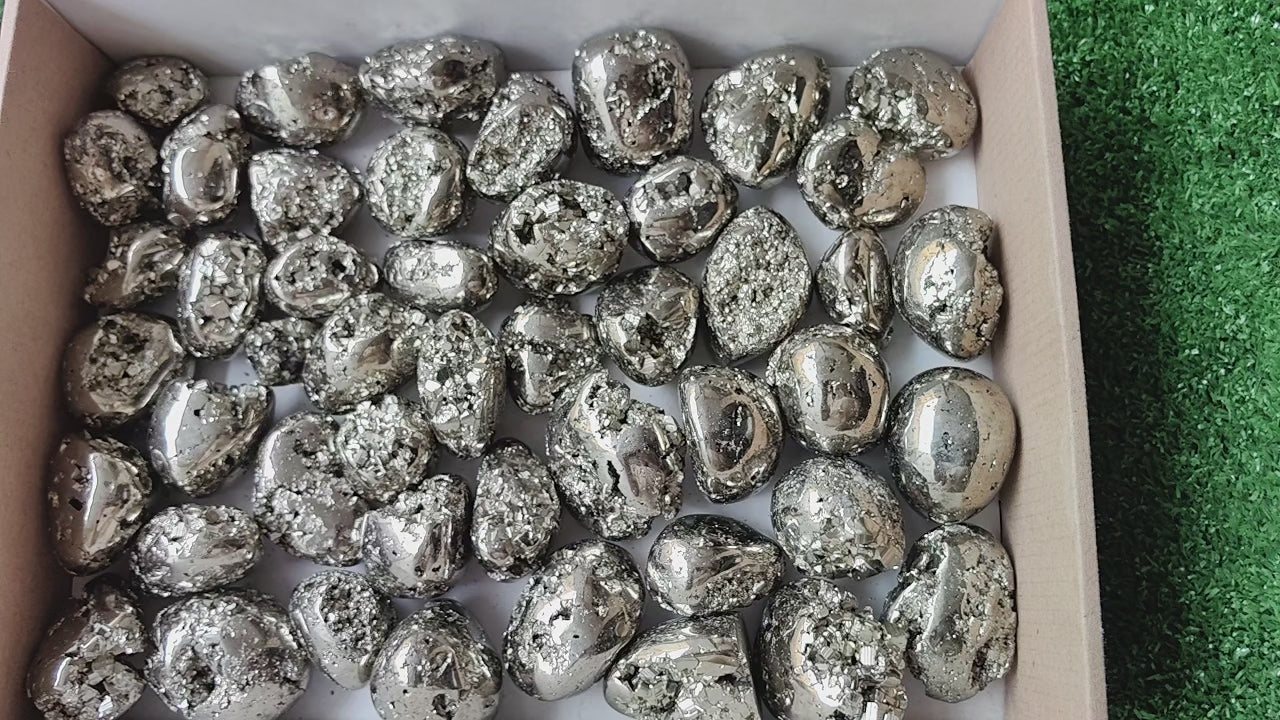 Load video: Lot 48 pcs Pyrite Tumbled*