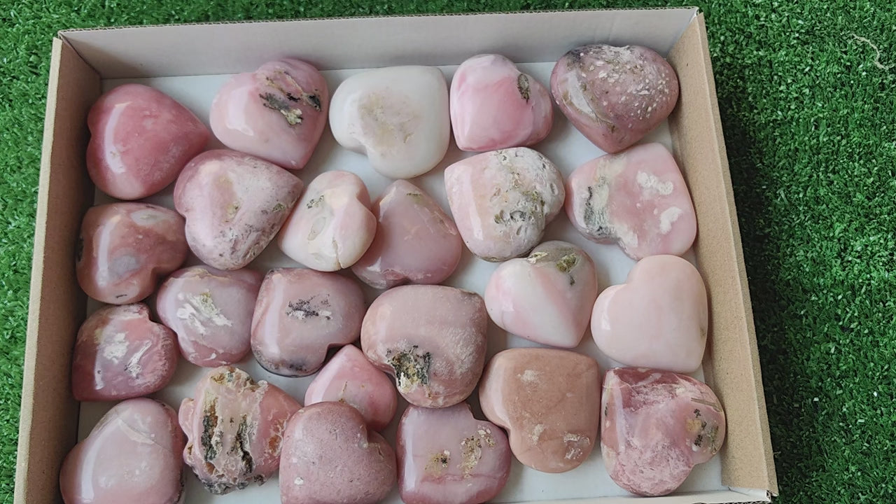 Load video: 24 pc pink opal hearts