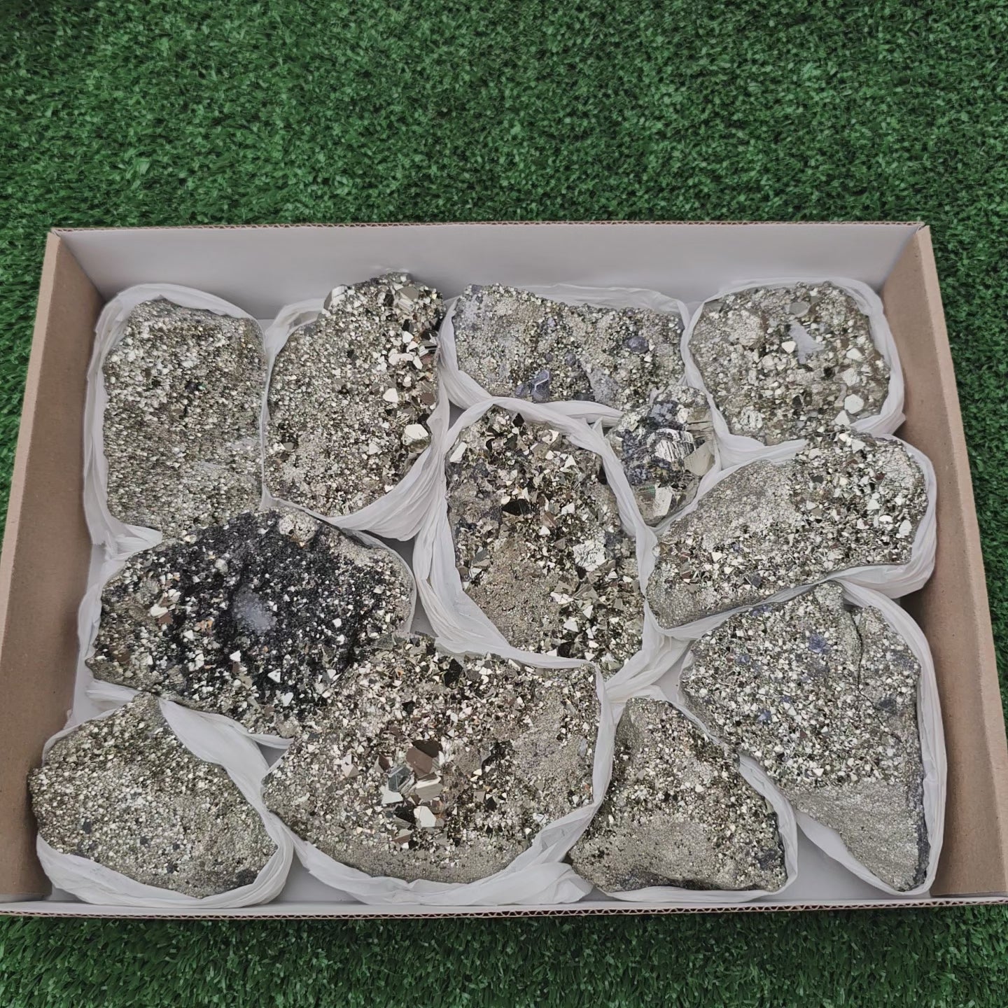 Load video: 12 pc pyrite octahedral