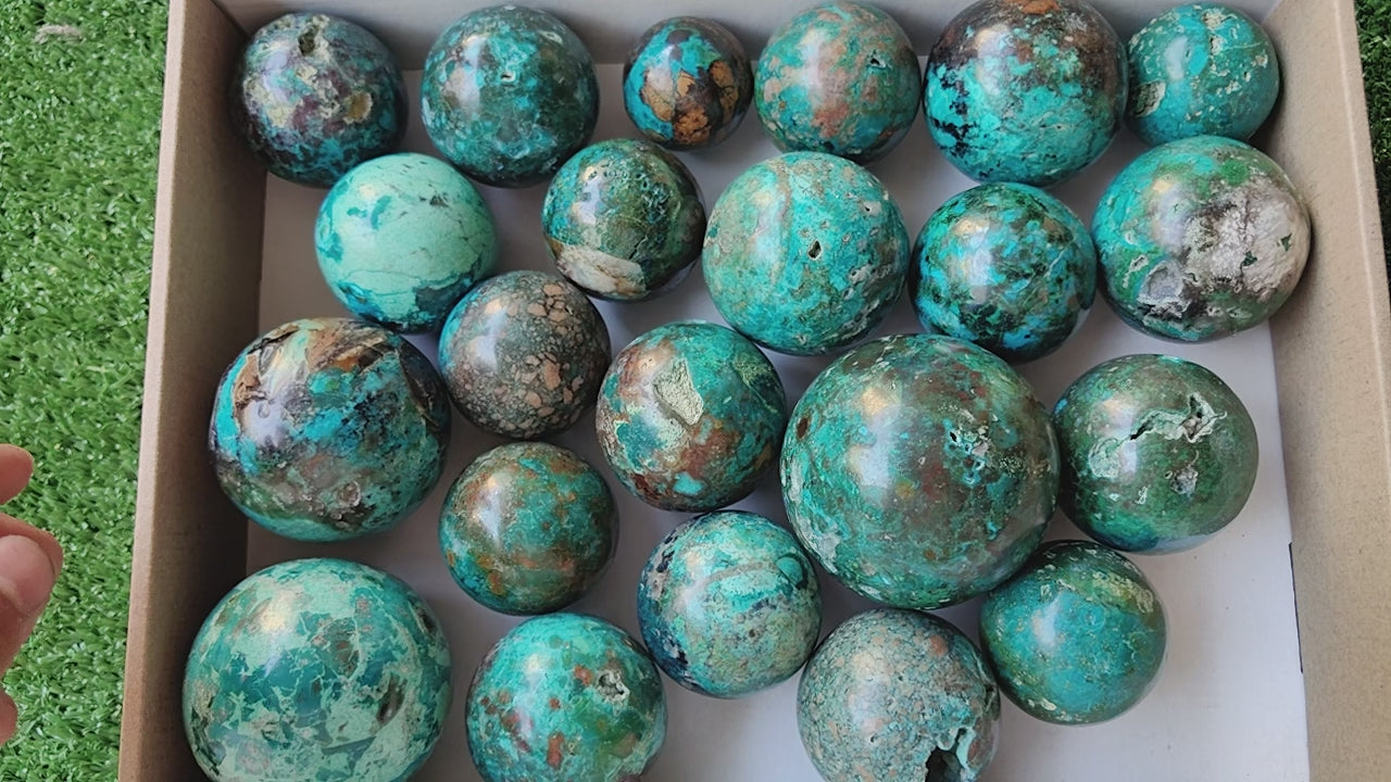 Load video: 22 pc chrysocolla spheres