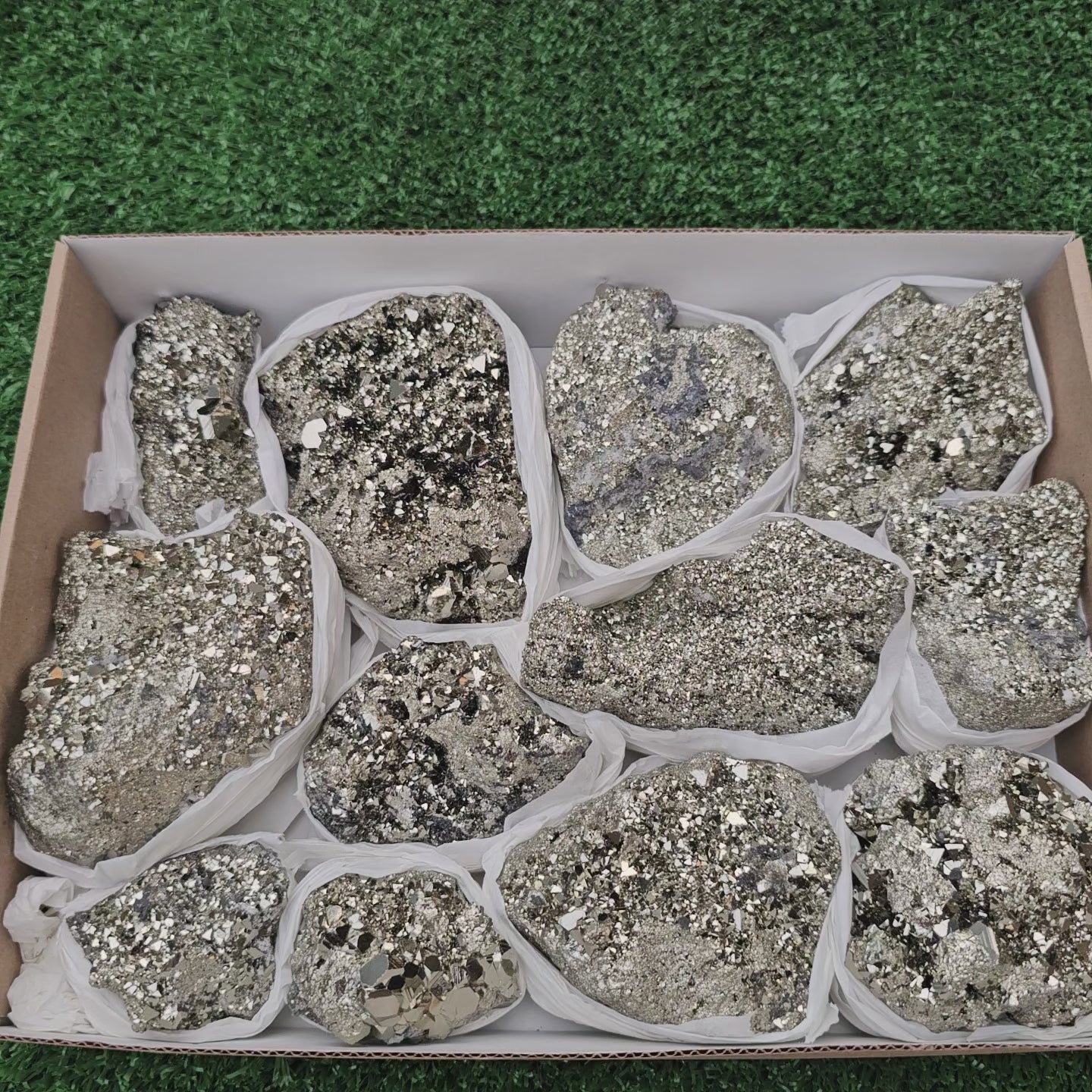 Load video: 12 pc pyrite octahedral