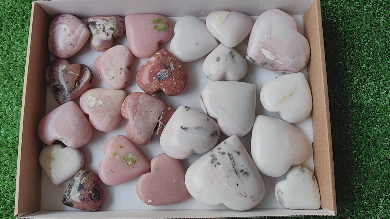 Load video: 23 pc pink opal hearts