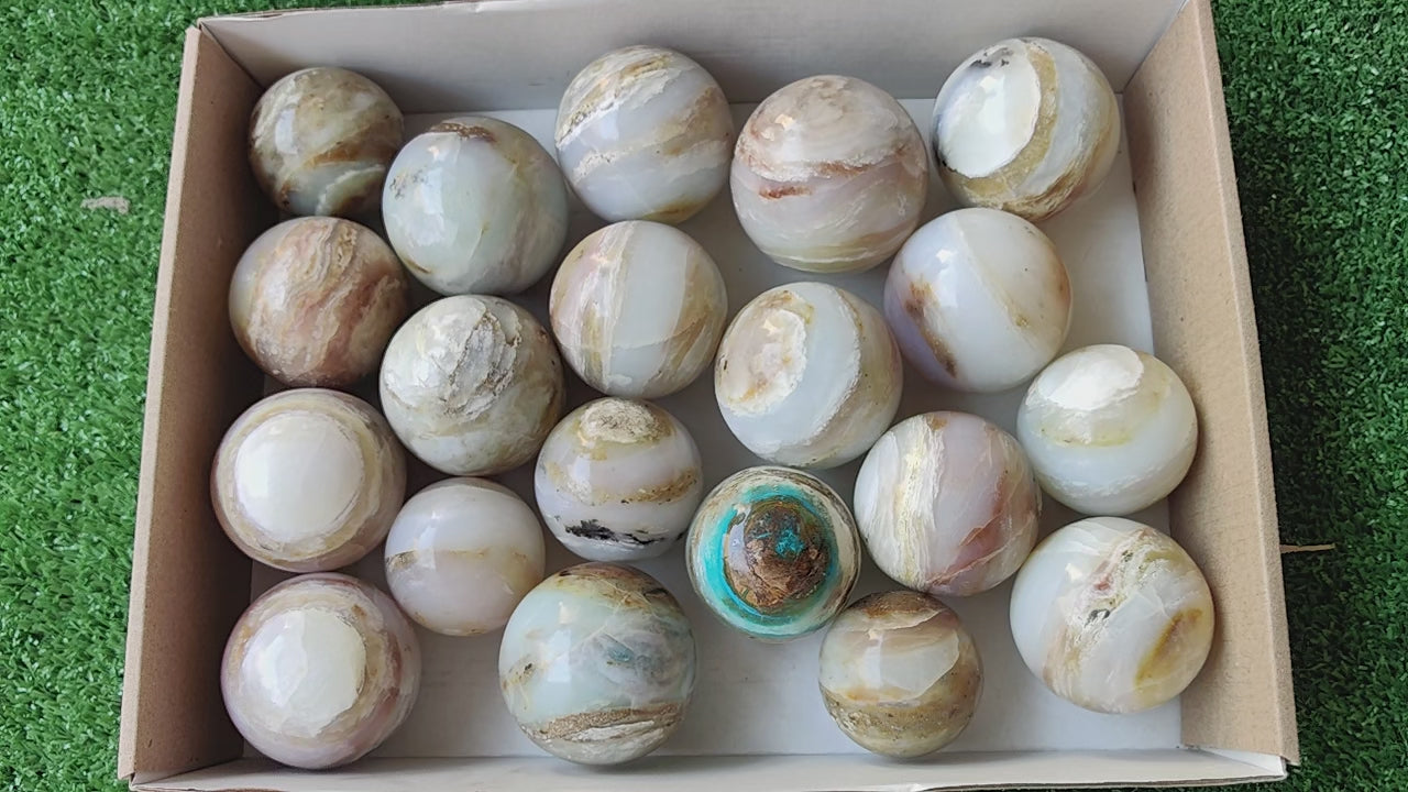 Load video: 20 pc blue opal spheres