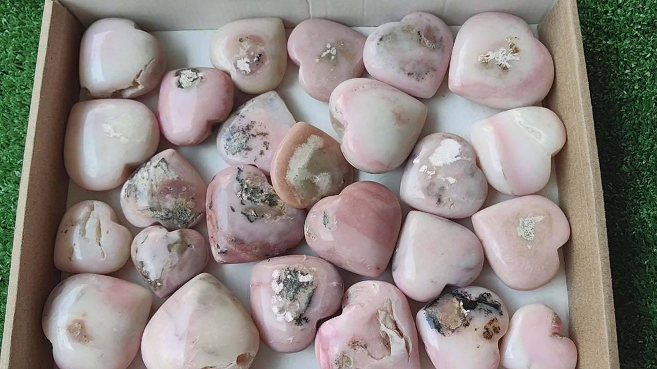 Load video: 25 pc pink opal hearts