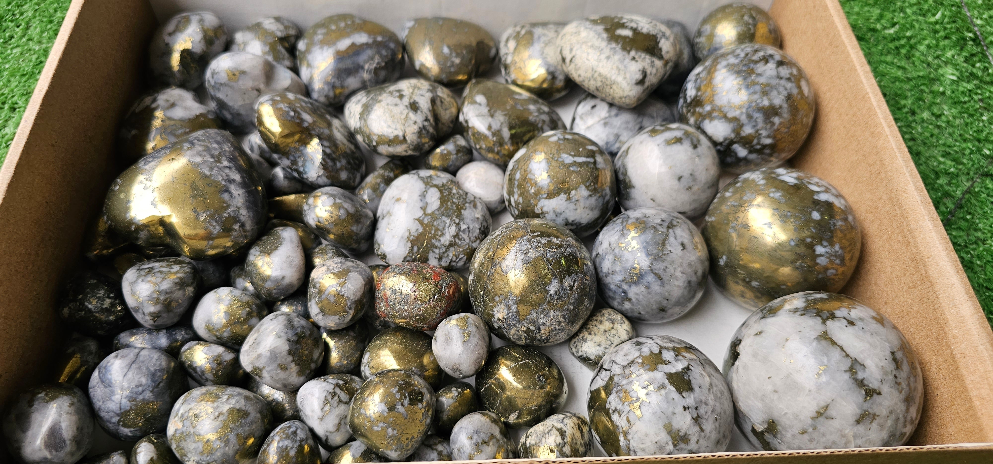 Lot 3.7 Kg Chalcopyrite Heart , Sphere and Tumbled