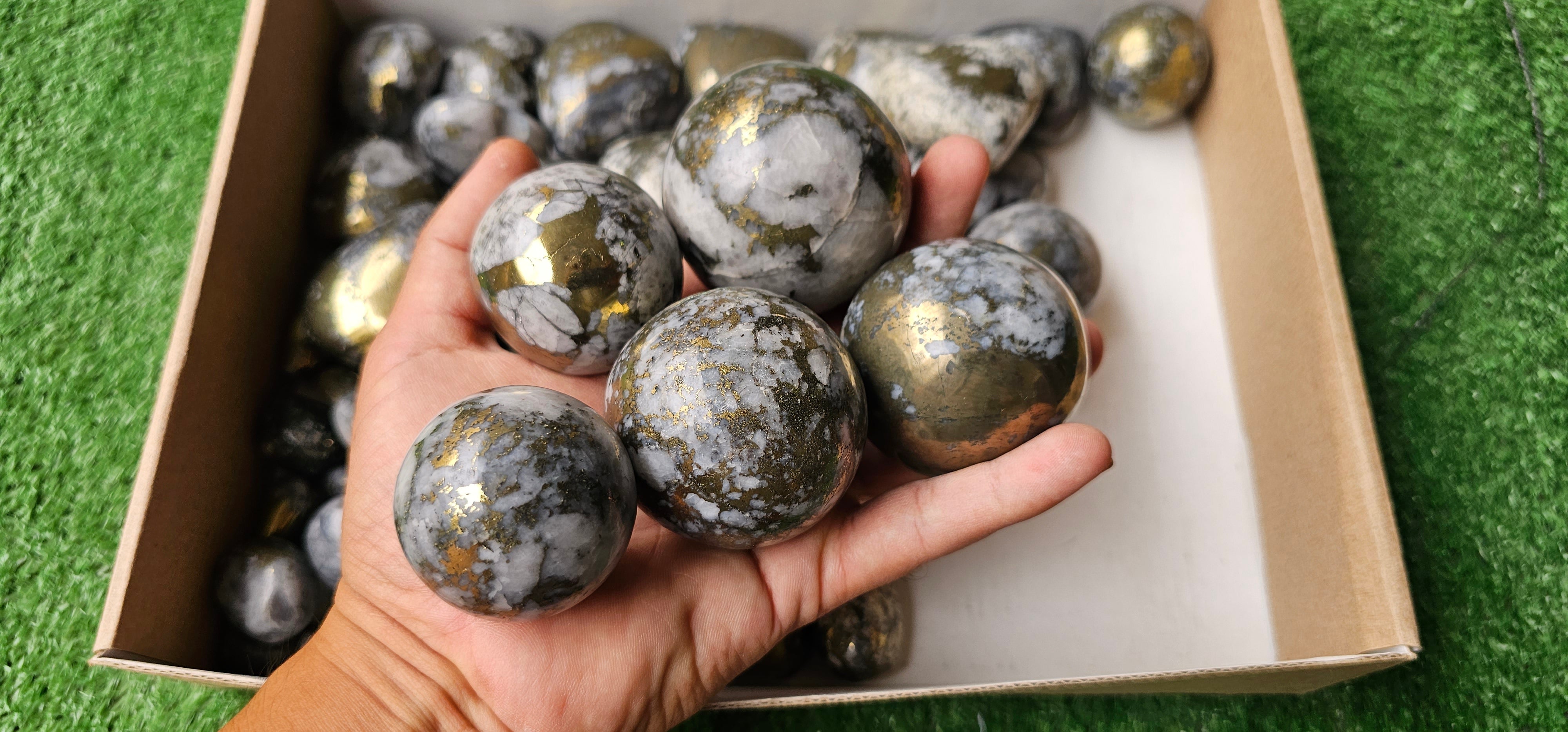 Lot 3.7 Kg Chalcopyrite Heart , Sphere and Tumbled