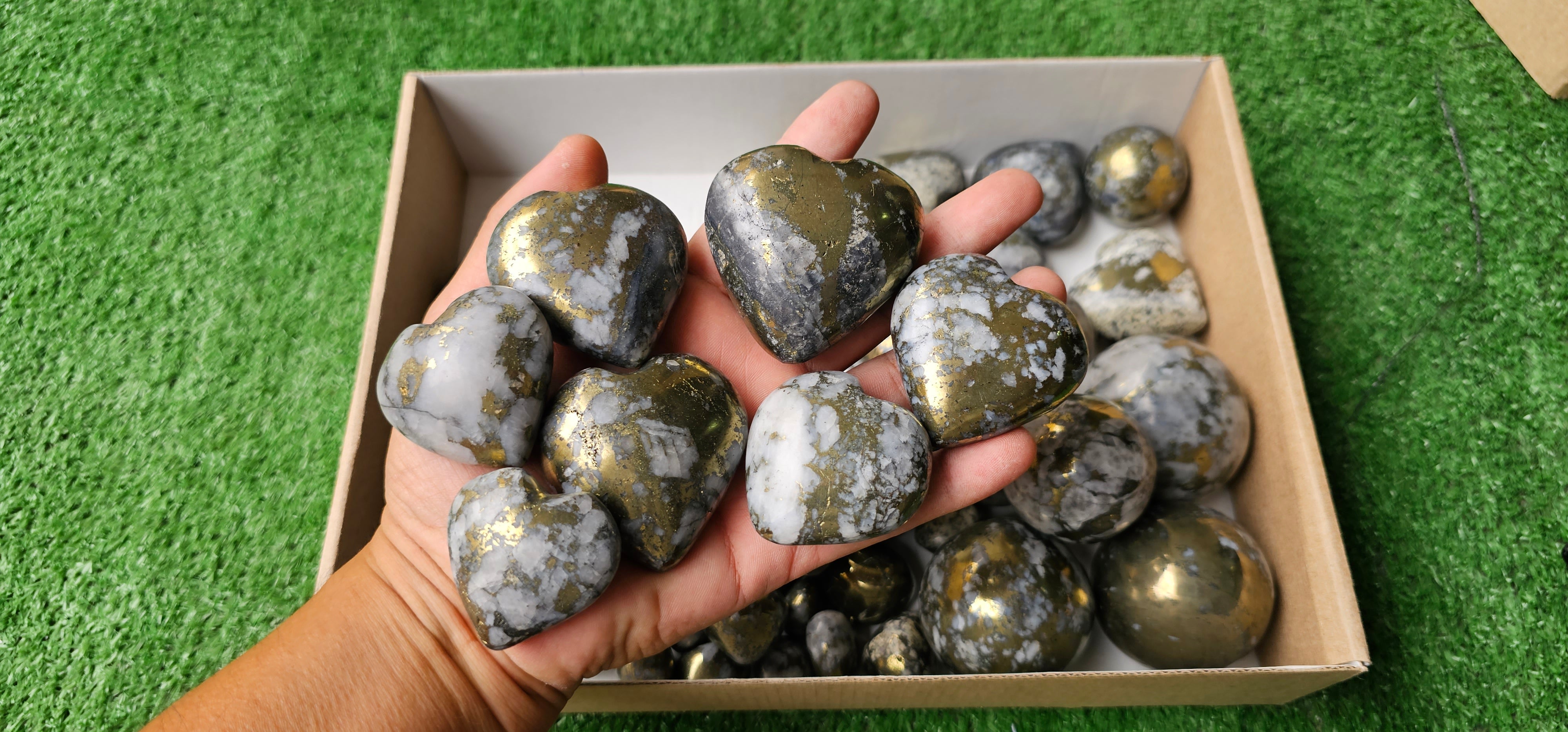 Lot 3.7 Kg Chalcopyrite Heart , Sphere and Tumbled