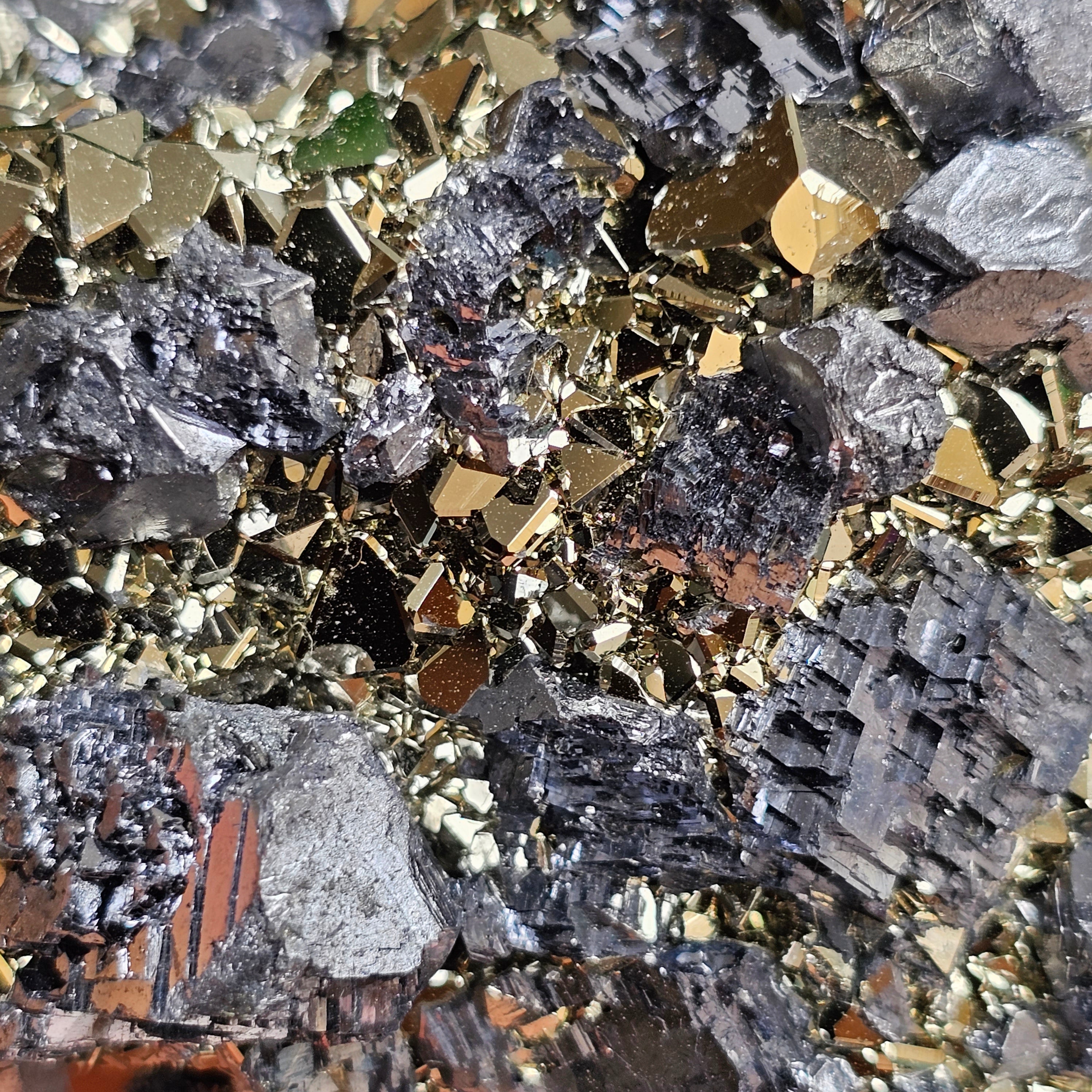 Galena Crystals on Octahedral Pyrite