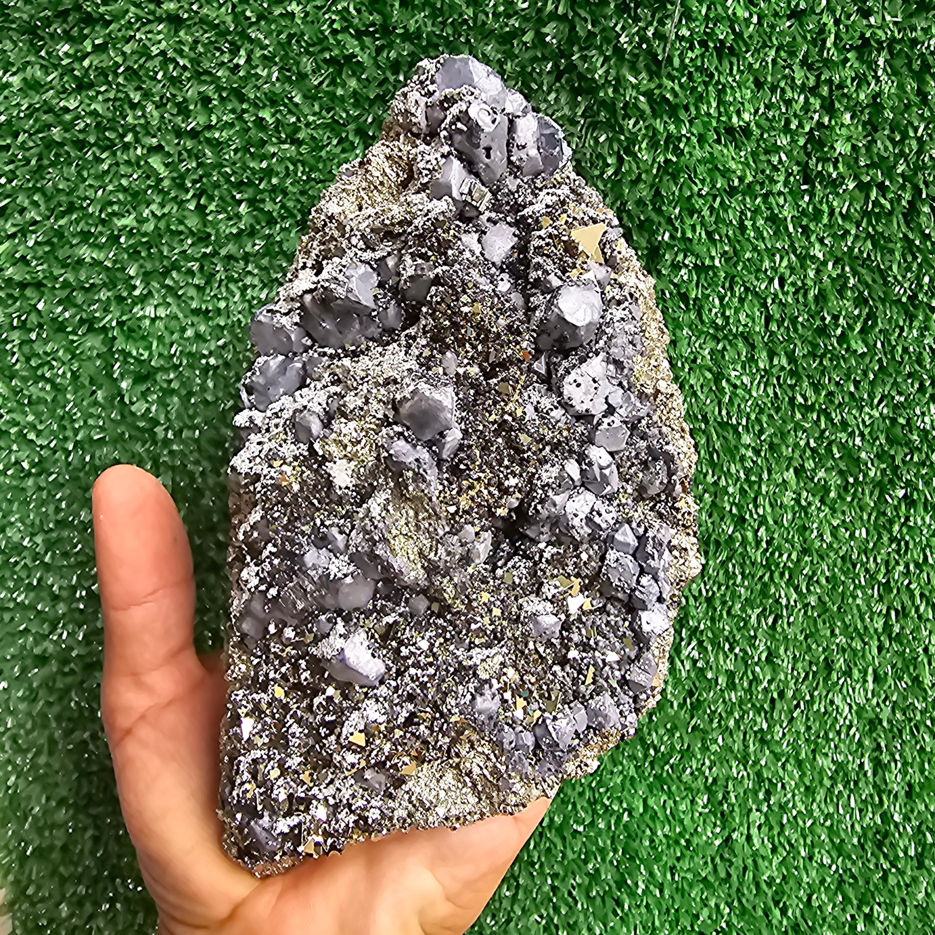 Galena Crystals on Octahedral Pyrite