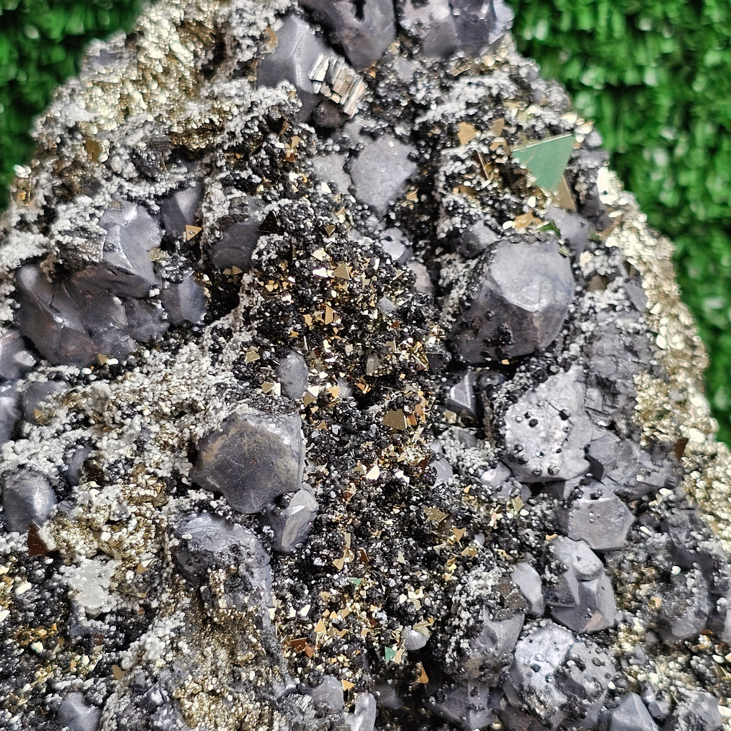 Galena Crystals on Octahedral Pyrite