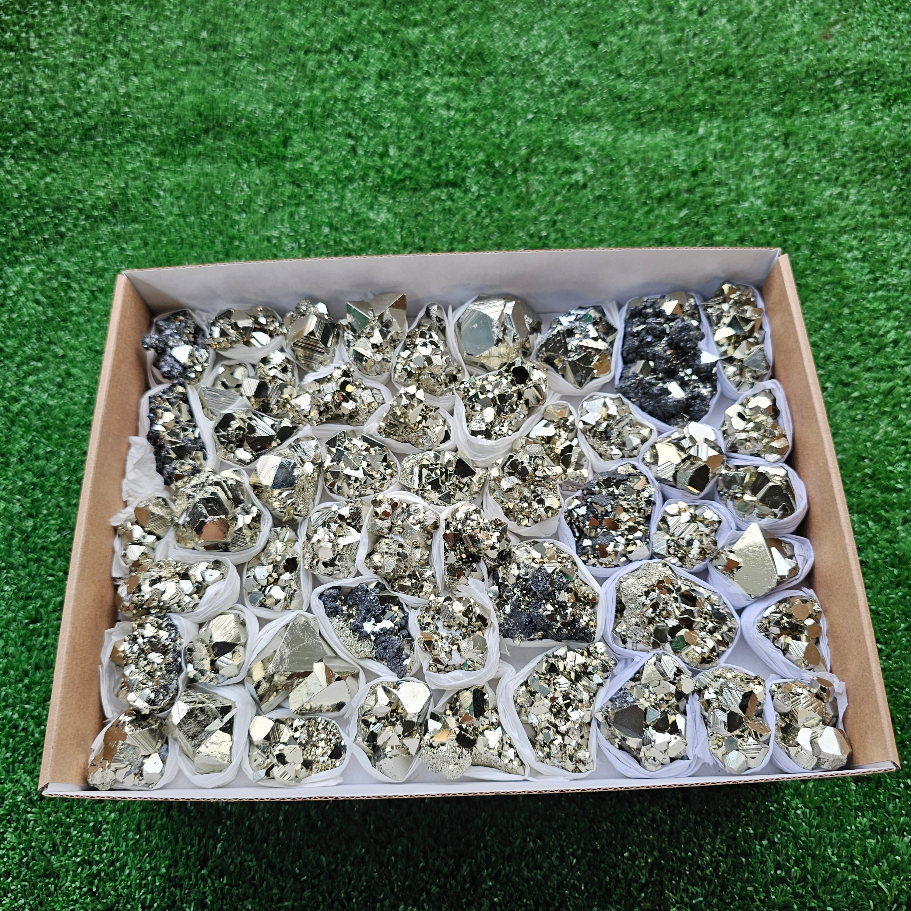 Box 52 pcs big pyrite Octahedral