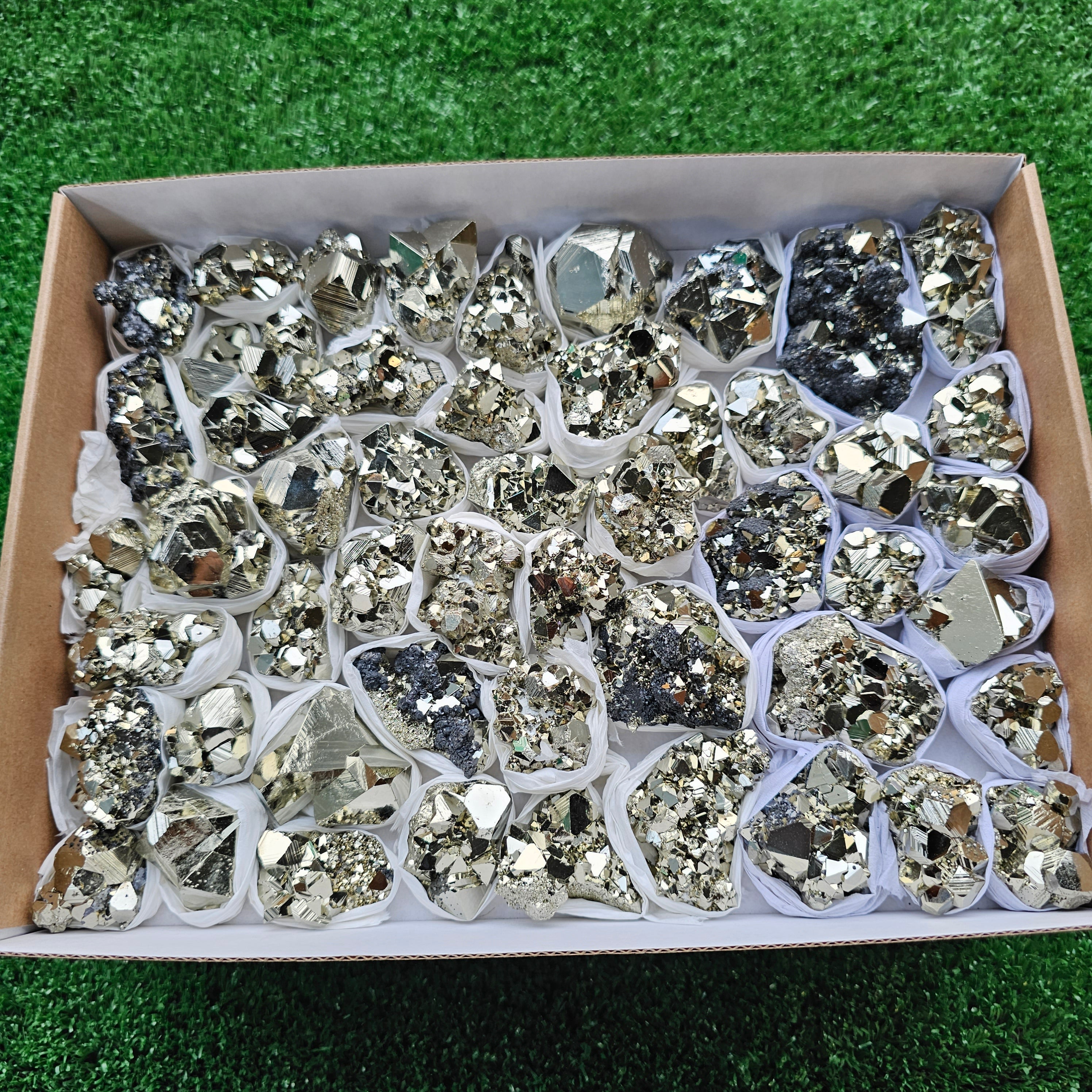 Box 52 pcs big pyrite Octahedral