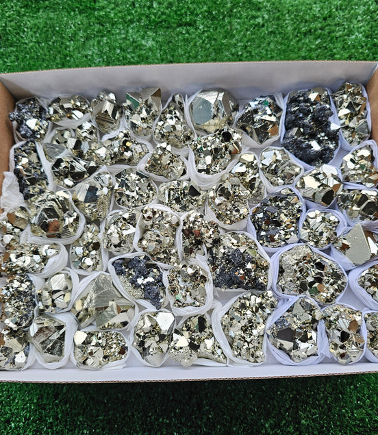 Box 52 pcs big pyrite Octahedral