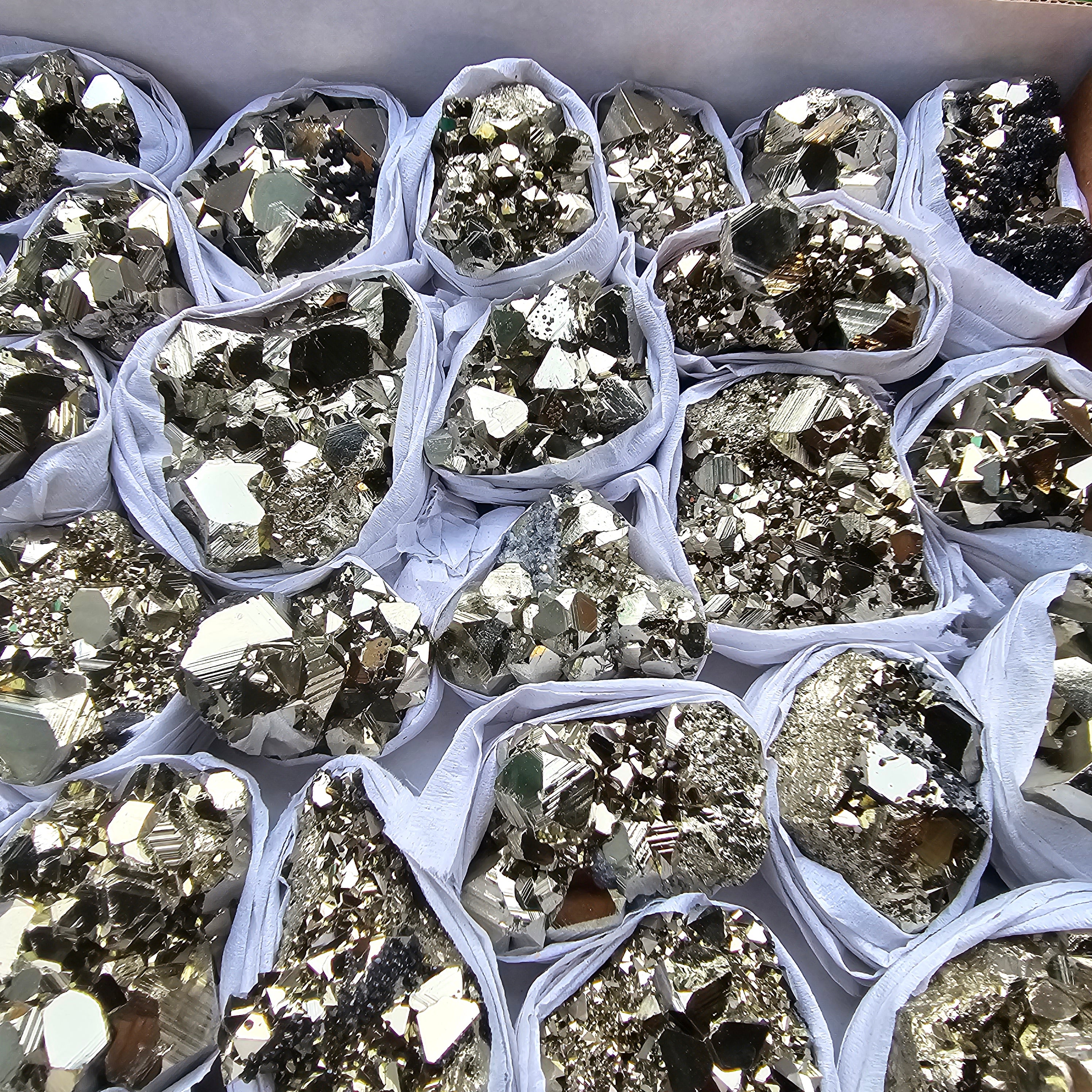 Box 32 pcs big pyrite Octahedral