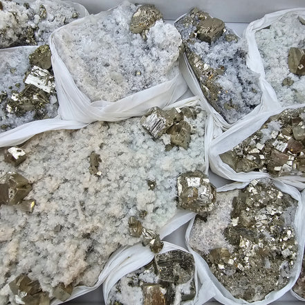 10 pc Pyrite Cubic with calcite flourecent