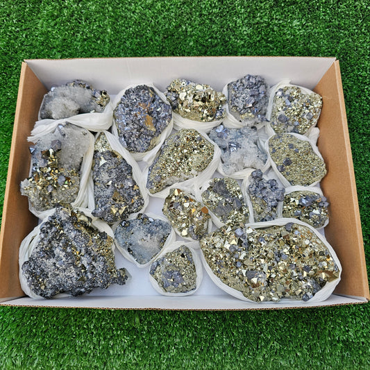 18 pc Galena crystals on octahedral pyrite