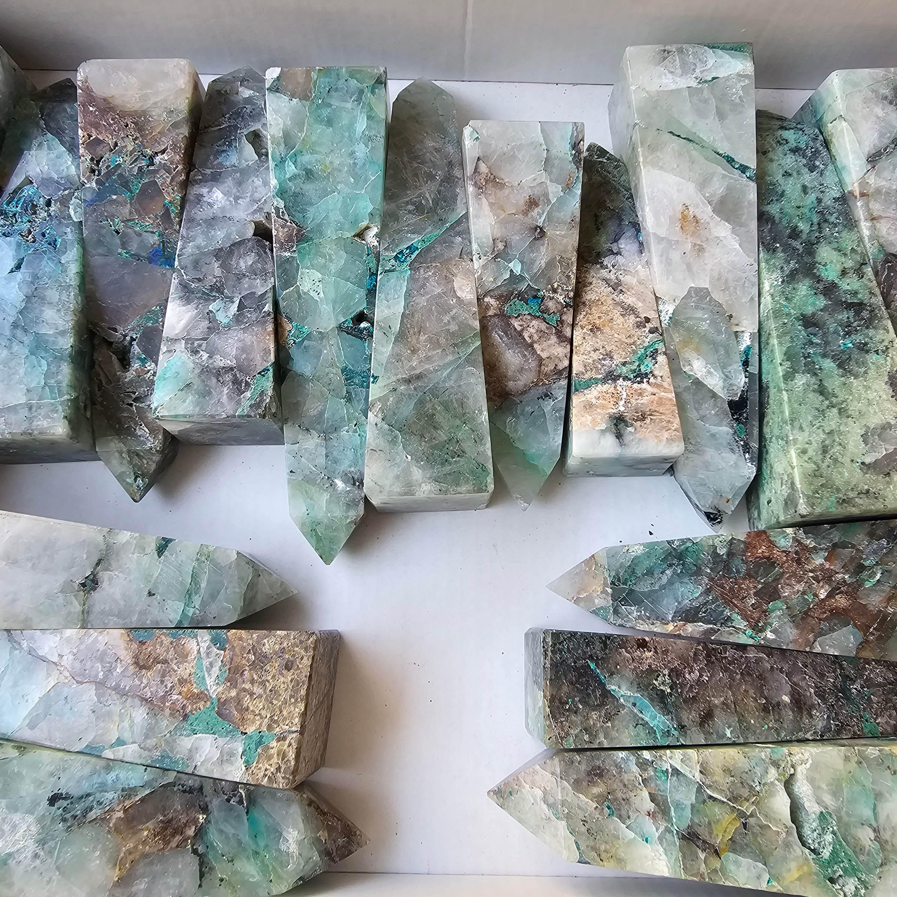 Lot 17 towers chrysocolla on quartz