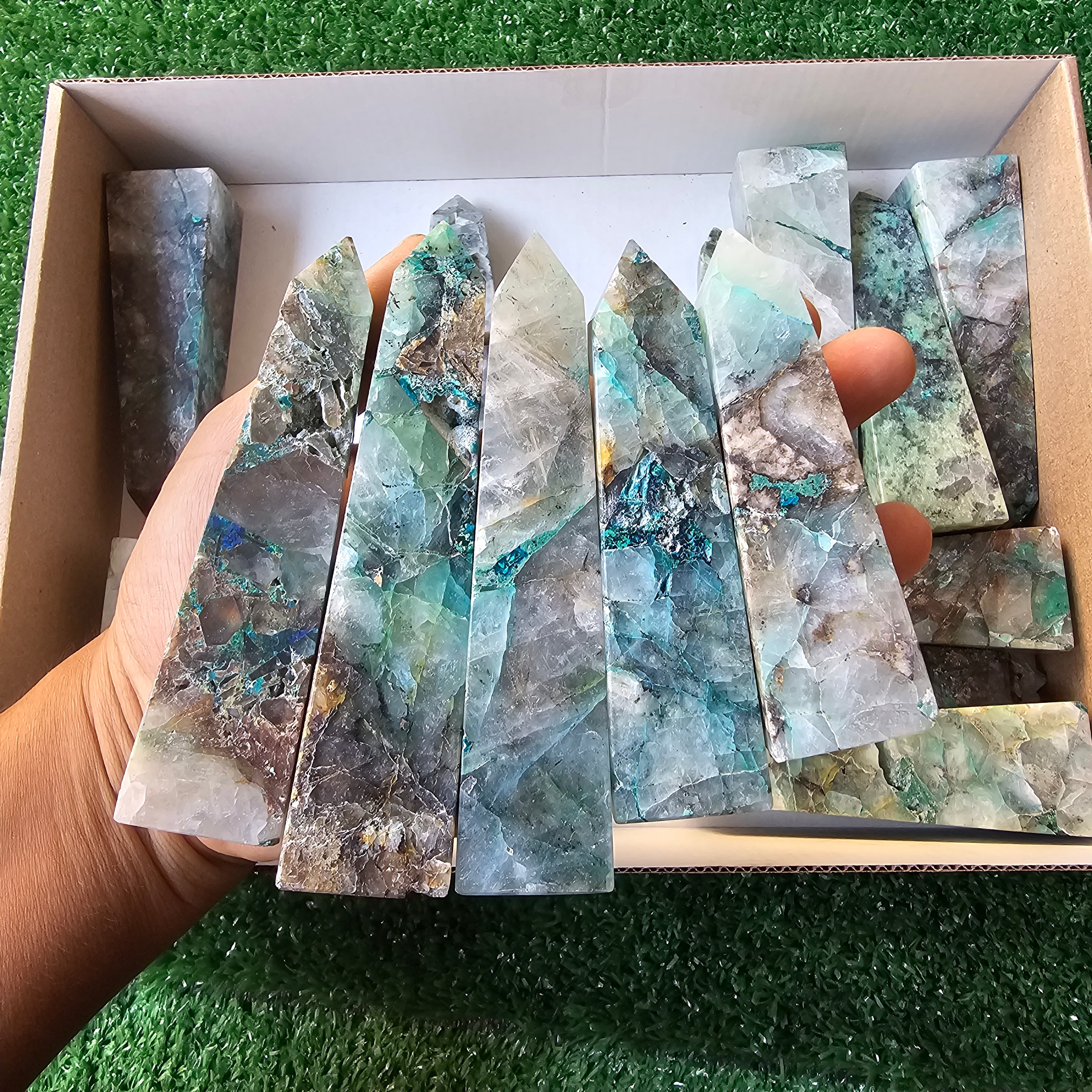 Lot 17 towers chrysocolla on quartz