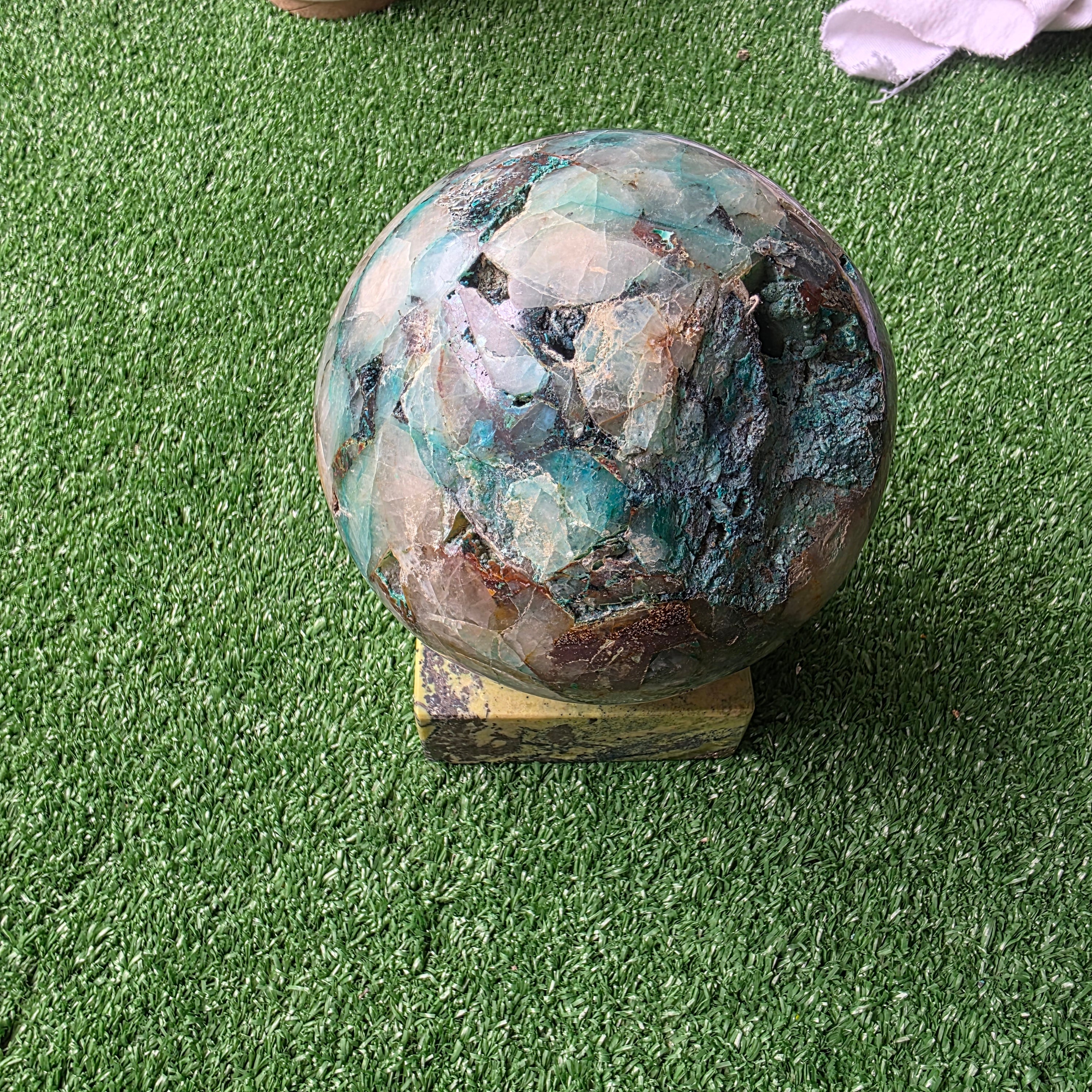 1 pc Chrysocolla on Quartz Sphere