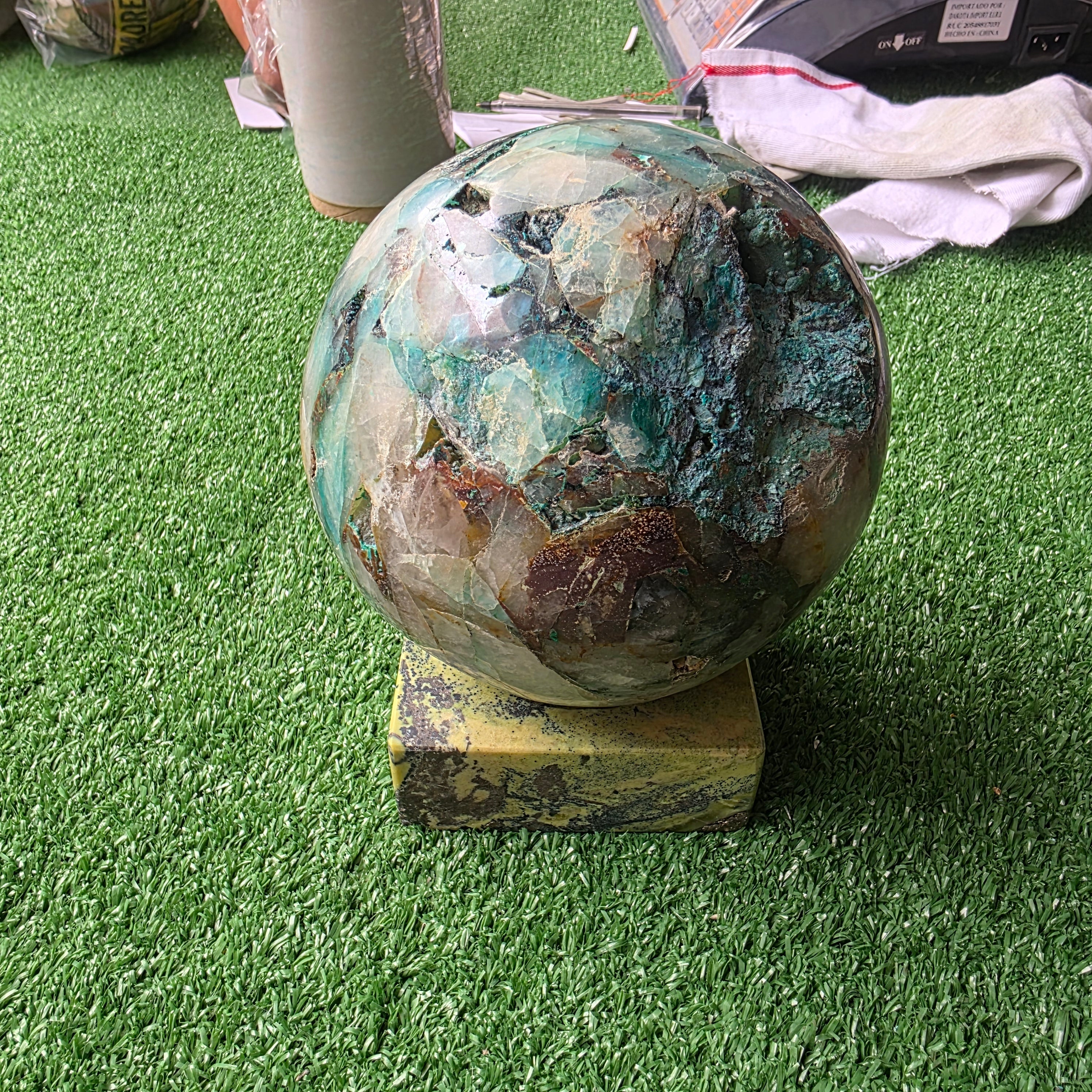 1 pc Chrysocolla on Quartz Sphere