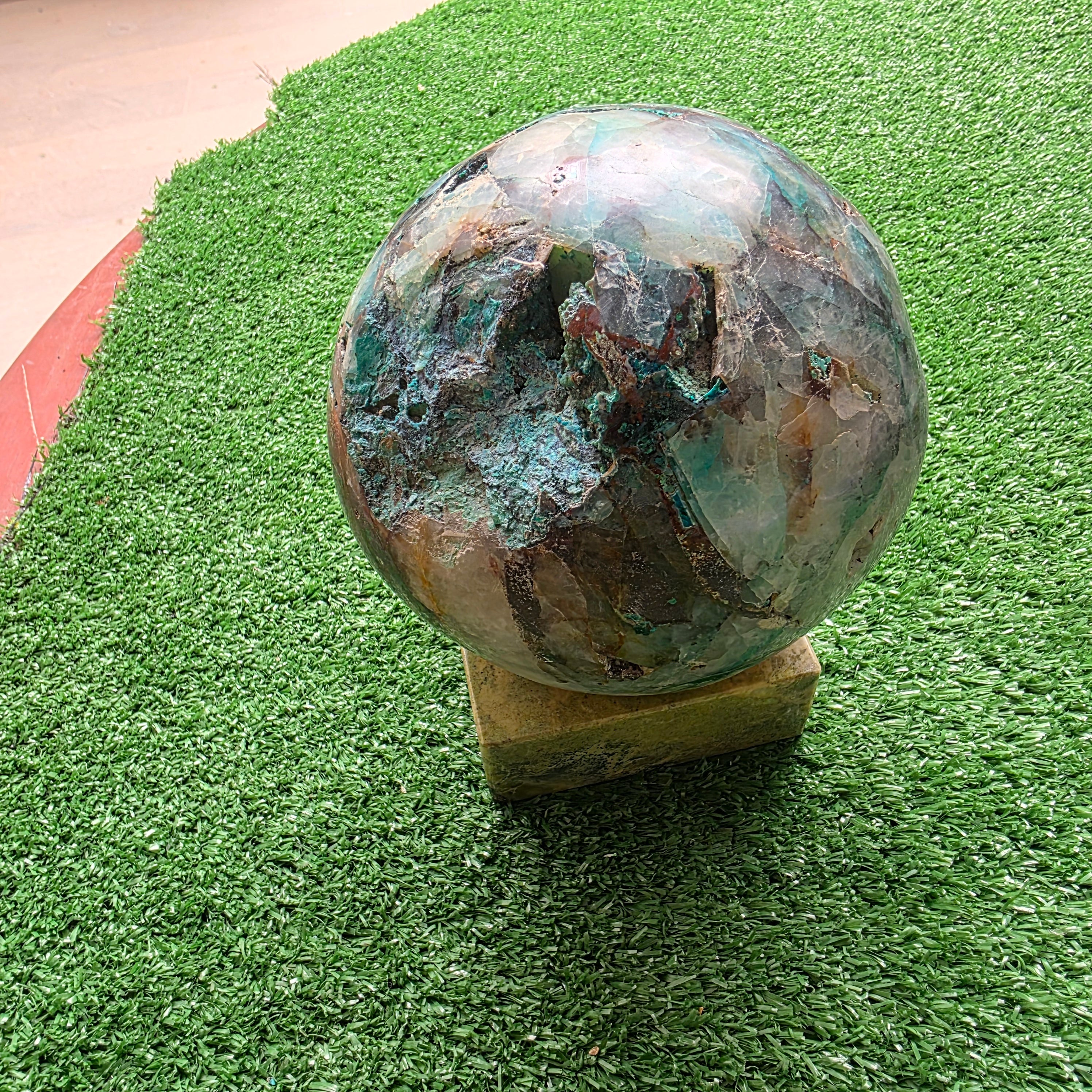 1 pc Chrysocolla on Quartz Sphere