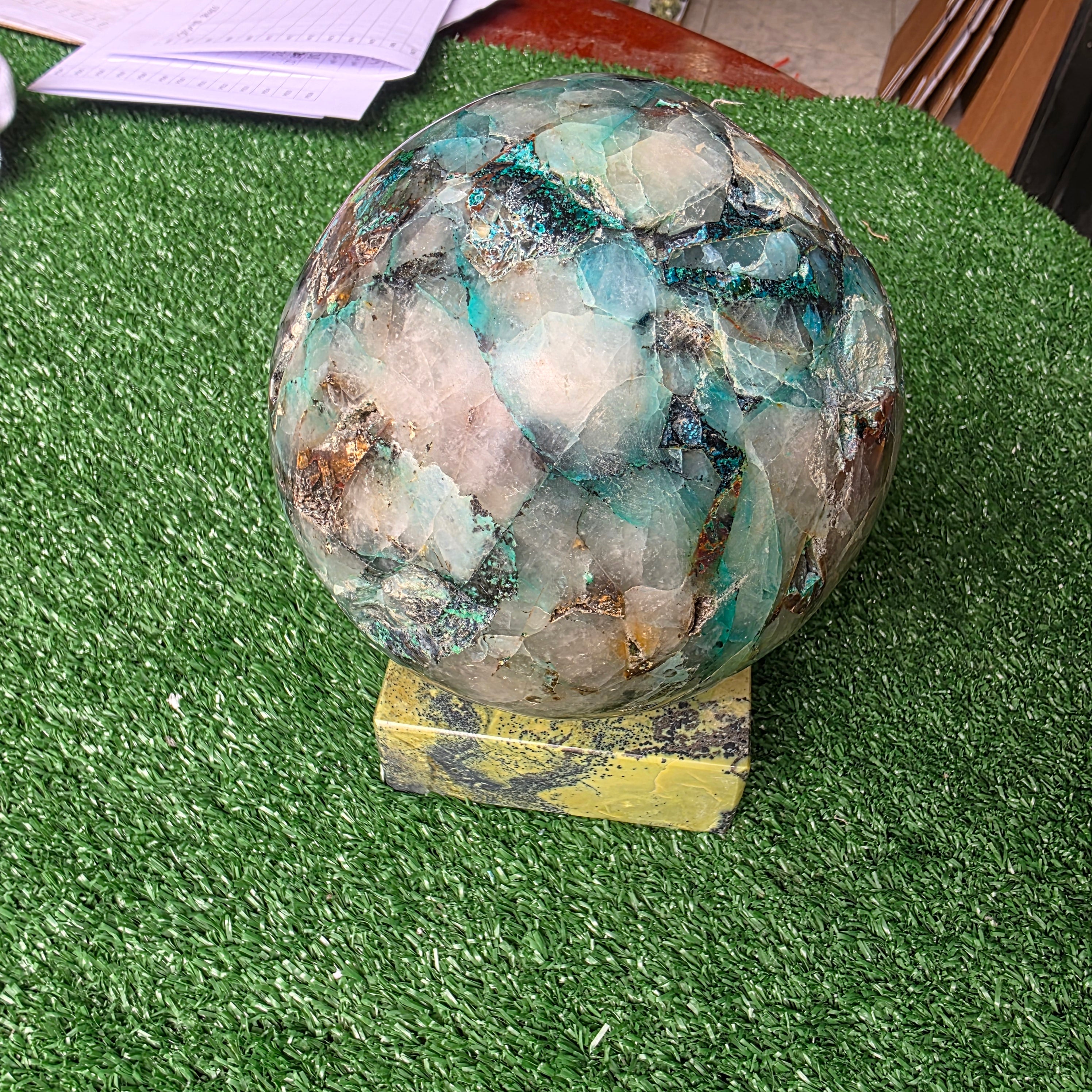 1 pc Chrysocolla on Quartz Sphere