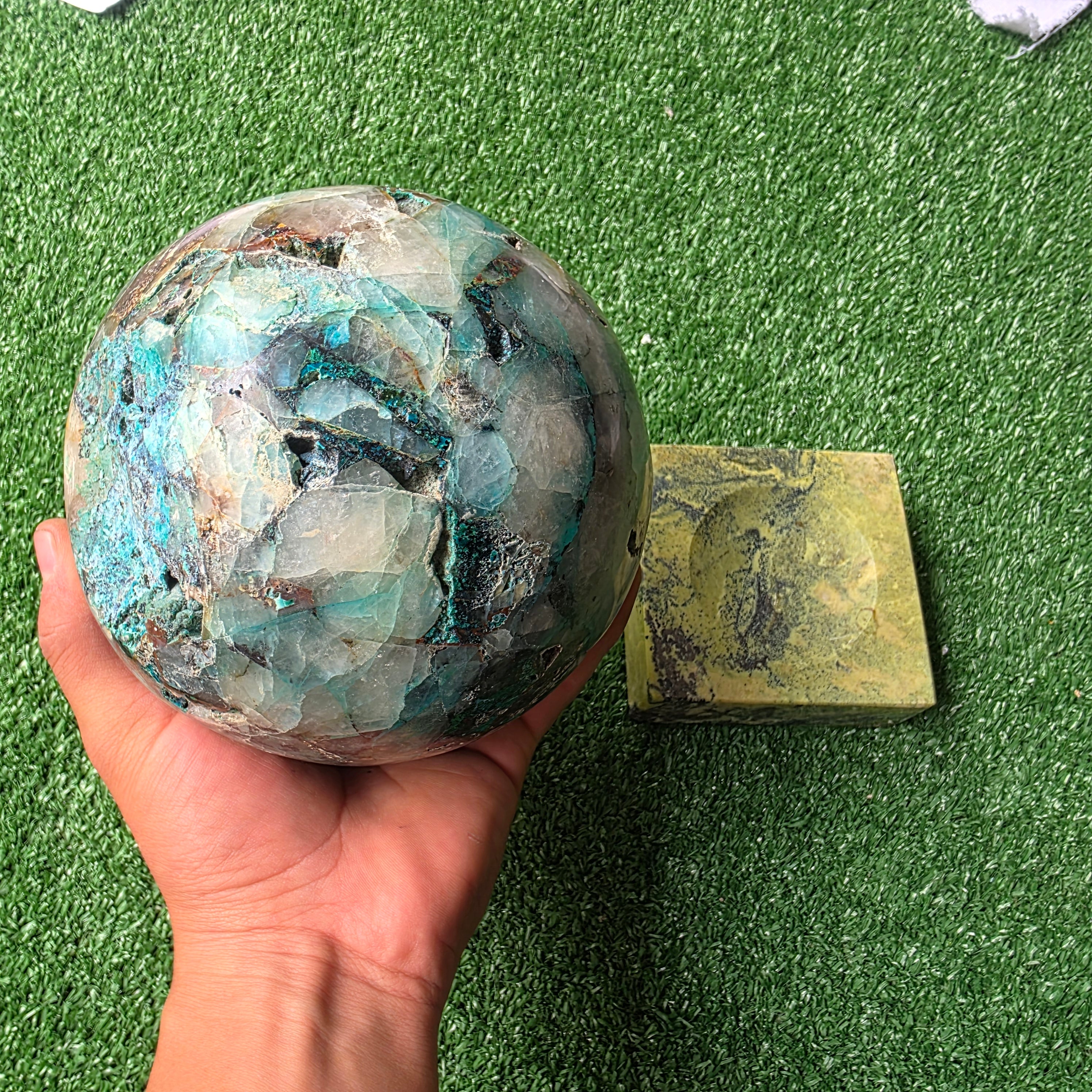 1 pc Chrysocolla on Quartz Sphere